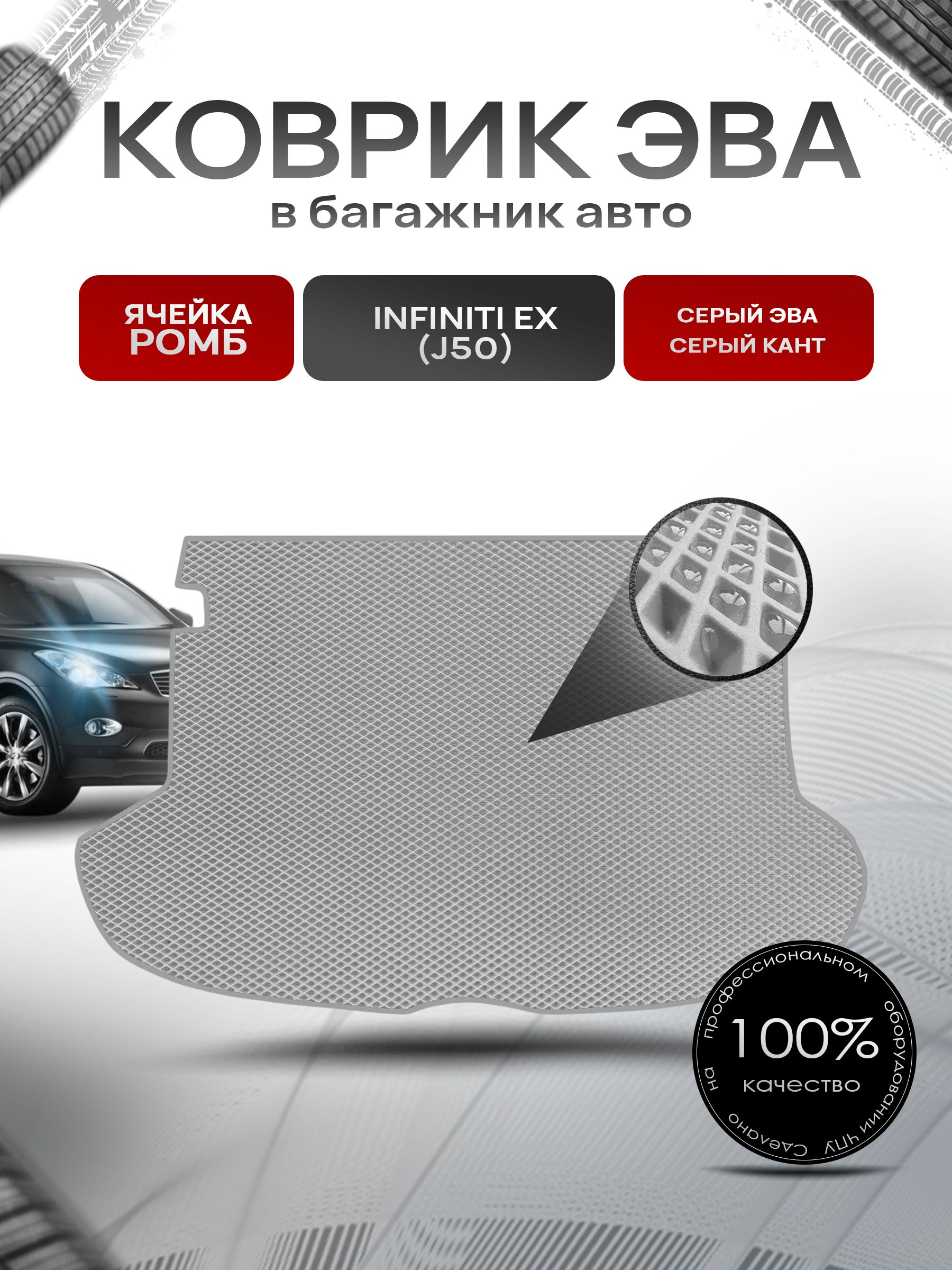 Коврик в багажник ЭВА РОМБ для авто Infiniti EX / Инфинити ЕХ (J50) 2007-2013 Г.В. Серый с Серым кантом. Ричмарк — фото 1
