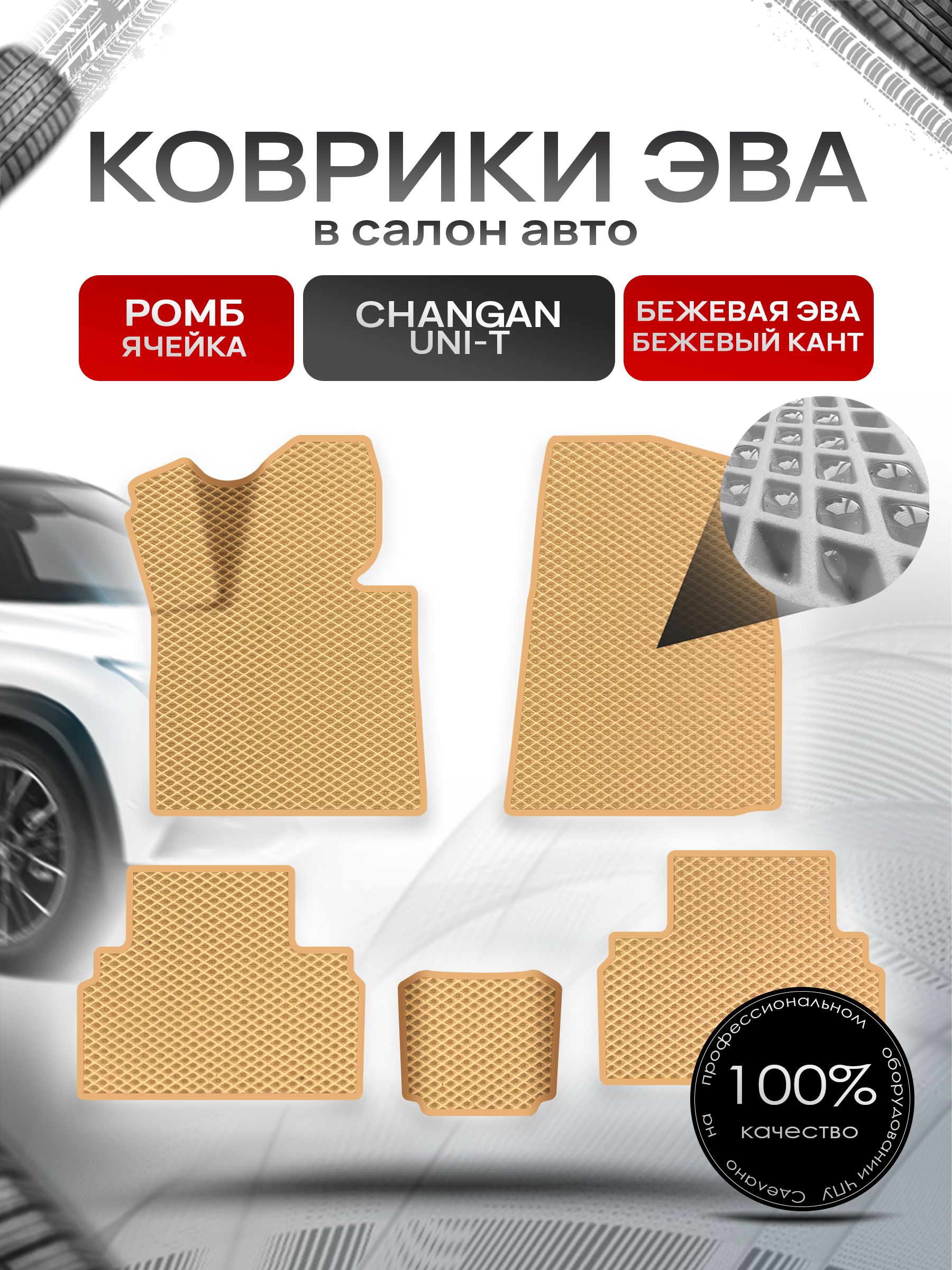 Коврики ЭВА РОМБ для авто Чанган Уни-Т / Changan Uni-T 2020-н.в Г.В. Бежевый С Бежевым Кантом. Ричмарк — фото 1