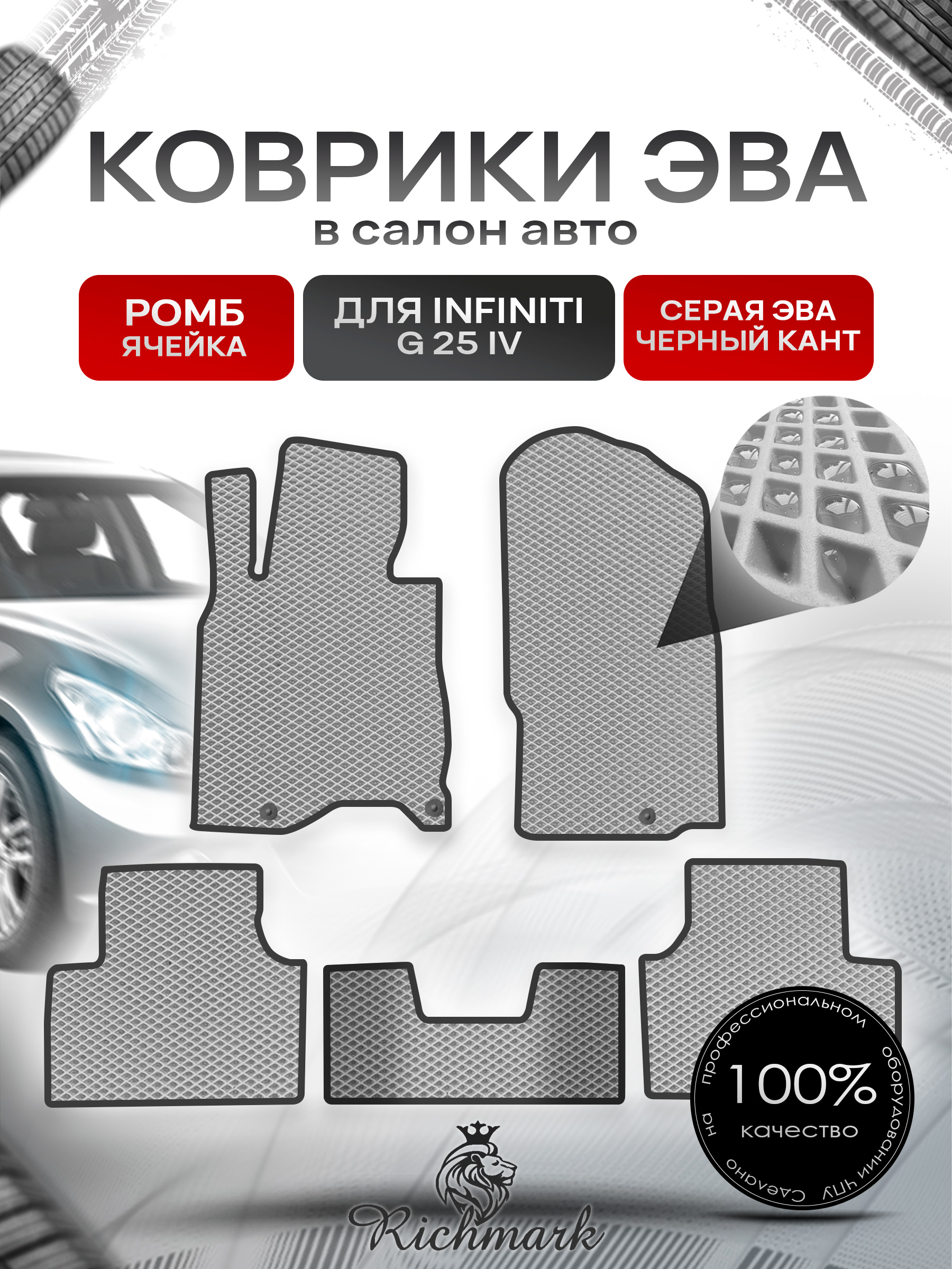 Коврики ЭВА РОМБ для автомобиля Infiniti G25 2006-2013 / Инфинити Джи 25 Серый С Чёрным Кантом. Ричмарк — фото 1