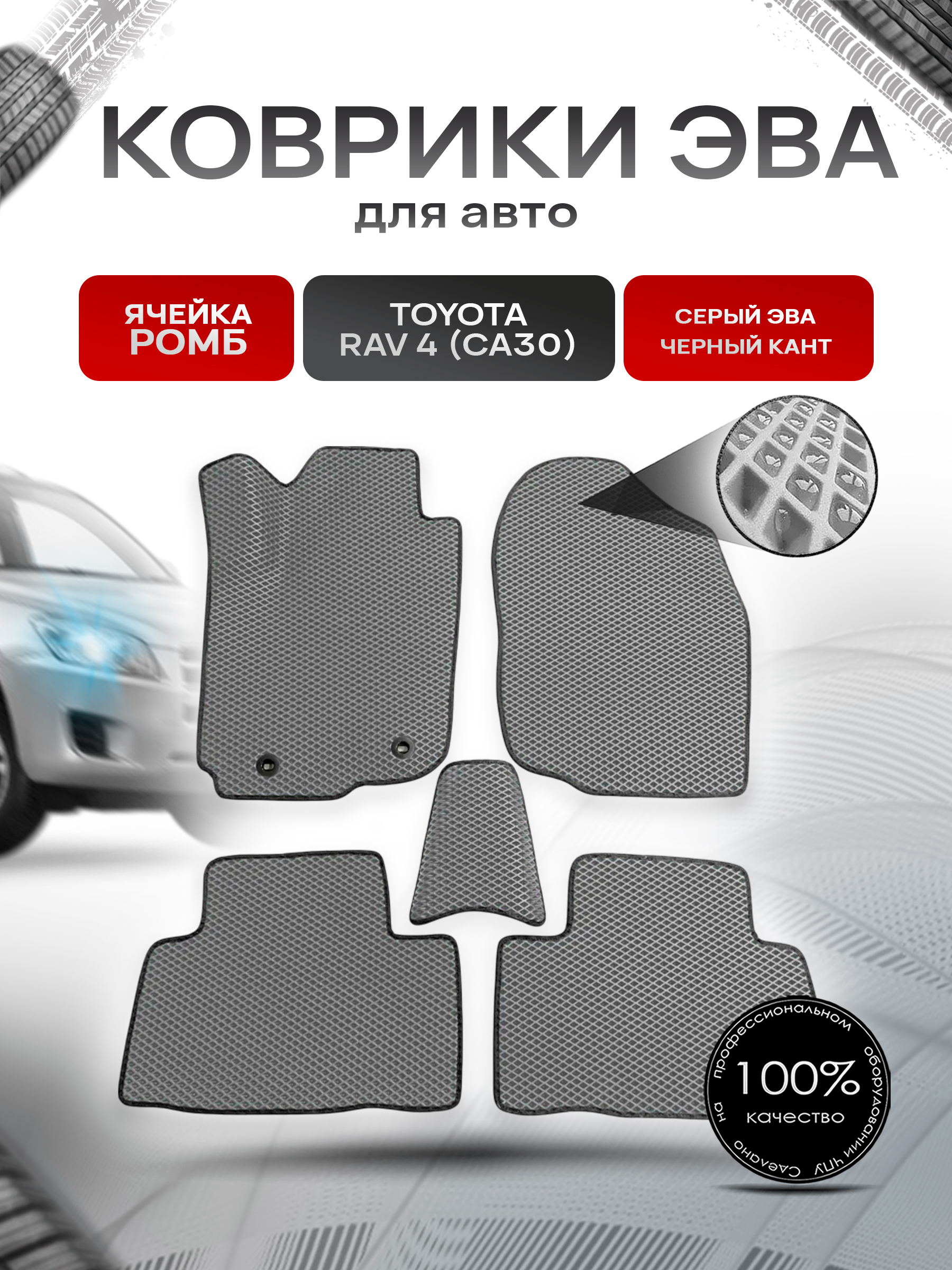 Коврики ЭВА для авто Toyota Rav4 / Тойота Рав4 CA30 Левый руль 2006-2013 Г.В. Серый С Чёрным Кантом. Ричмарк — фото 1