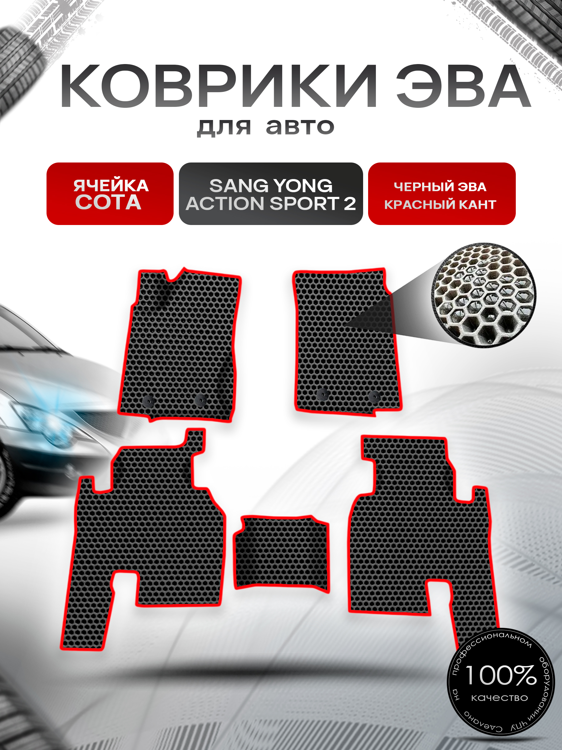 Коврики ЭВА СОТА для авто Ssang yong actyon sport 2 / Санг Йонг Актион Спорт 2 Г.В. Чёрный с Красным кантом. Ричмарк — фото 1