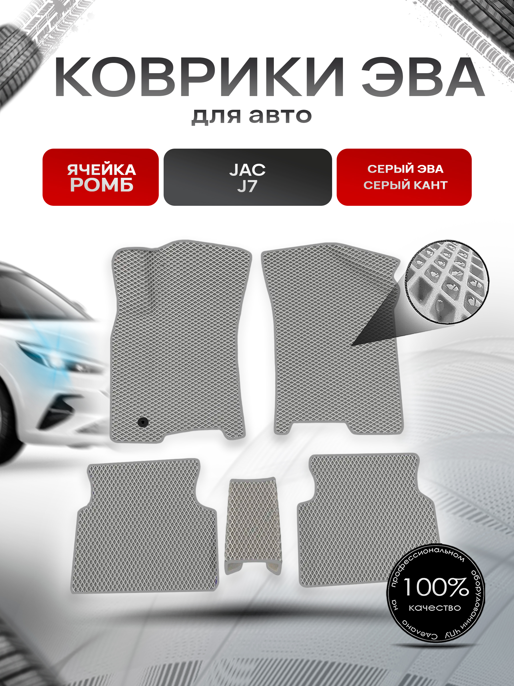 Коврики ЭВА Ромб для авто JAC / Жак J7 2019-2022 Г.В. Серый с Серым кантом. Ричмарк — фото 1