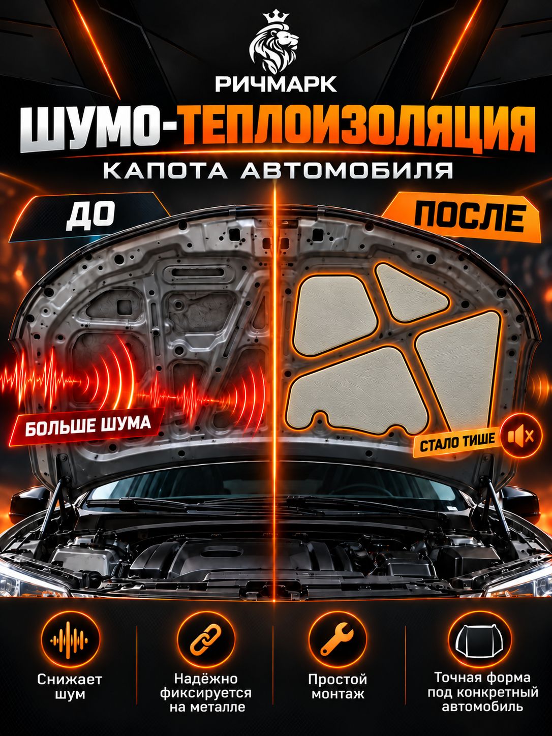 Шумоизоляция и утеплитель капота для Changan CS 35+ 2021-н.в 25мм Ричмарк — фото 2