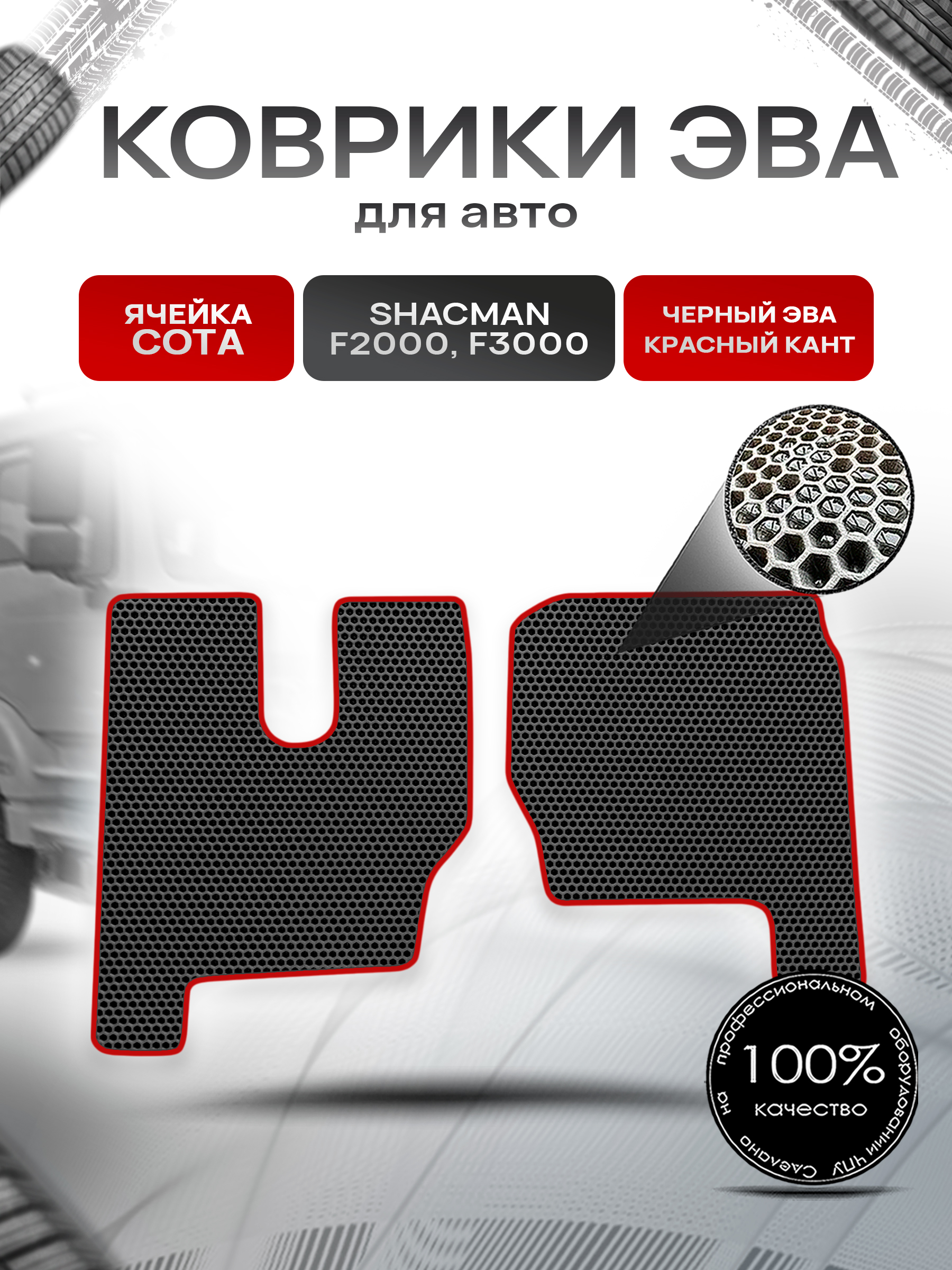 Коврики ЭВА Сота для Shacman F2000 F3000 / Шакман Ф2000 Ф3000 Чёрный с Красным кантом. Ричмарк — фото 1