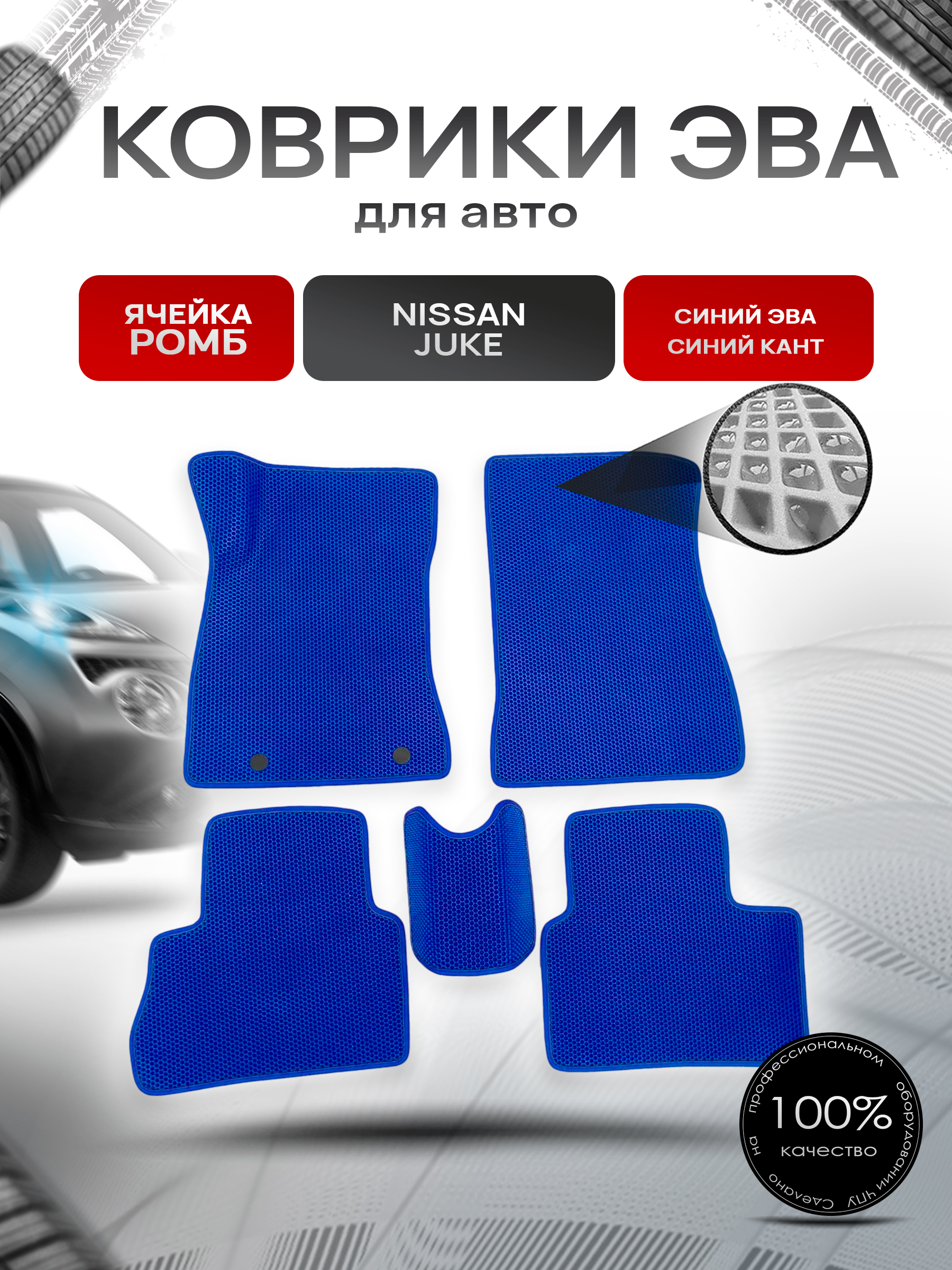 Коврики ЭВА для авто Nissan Juke / Ниссан Жук 2010-2019 Г.В. Синий С Синим Кантом. Ричмарк — фото 1