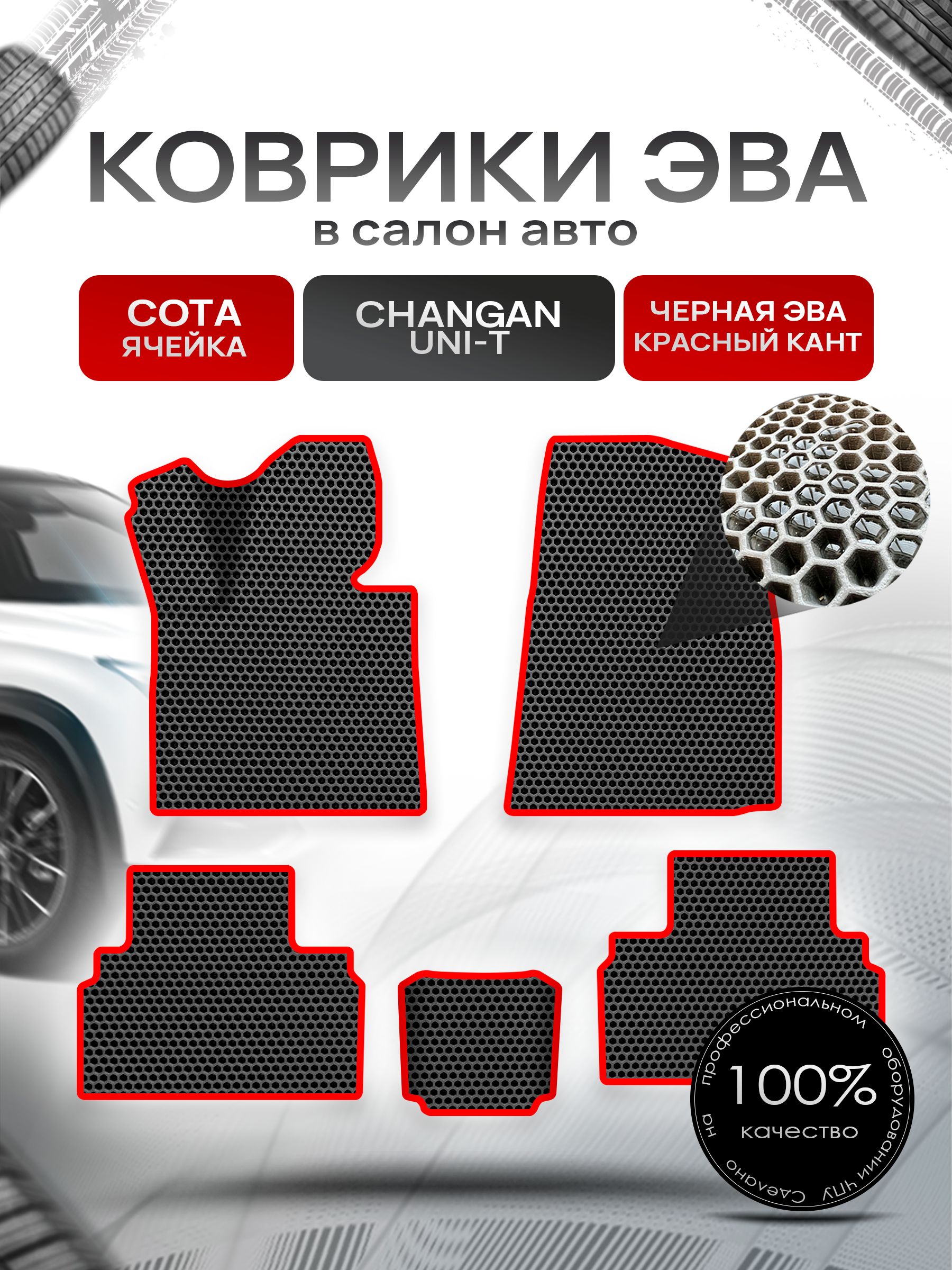 Коврики ЭВА СОТА для авто Чанган Уни-Т / Changan Uni-T 2020-н.в Г.В. Чёрный С Красным Кантом. Ричмарк — фото 1