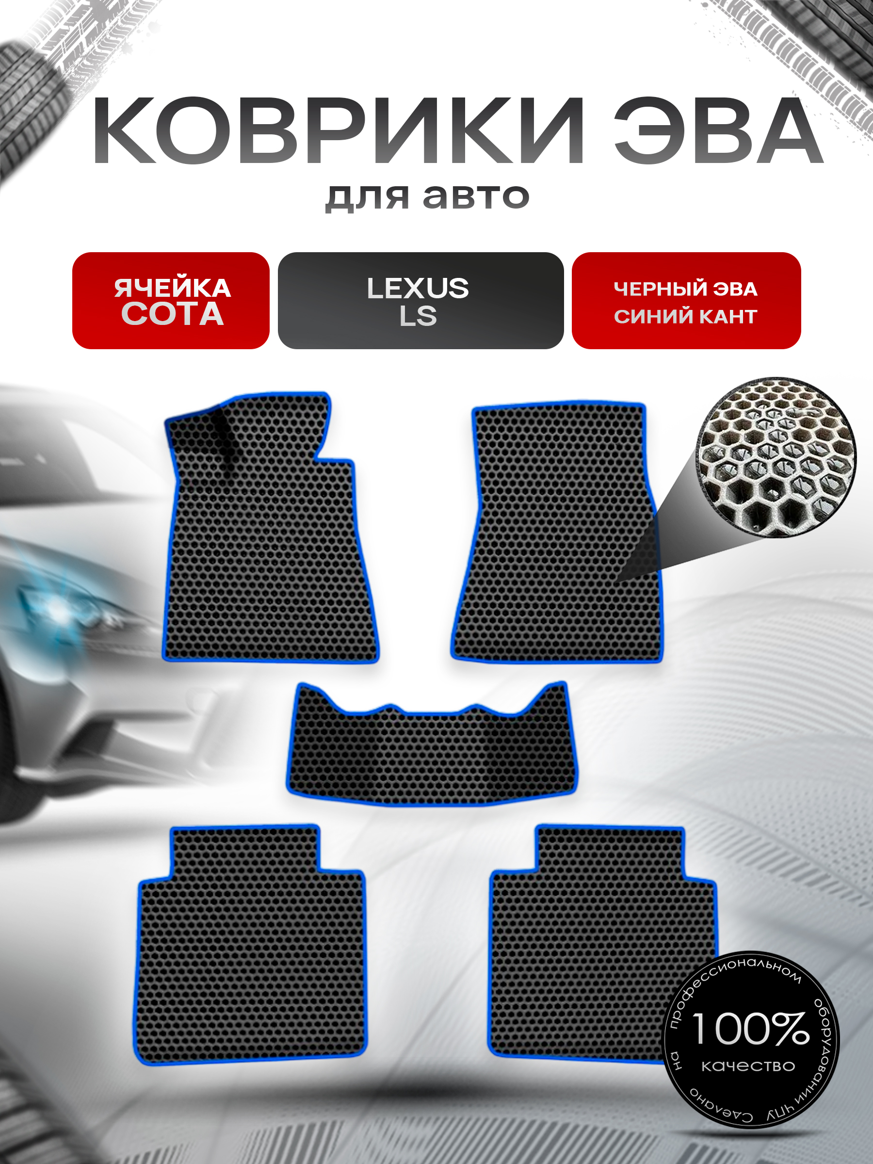 Коврики ЭВА СОТА для авто Лексус ис / Lexus IS 2005-2013 Г.В. Чёрный с Синим кантом. Ричмарк — фото 1