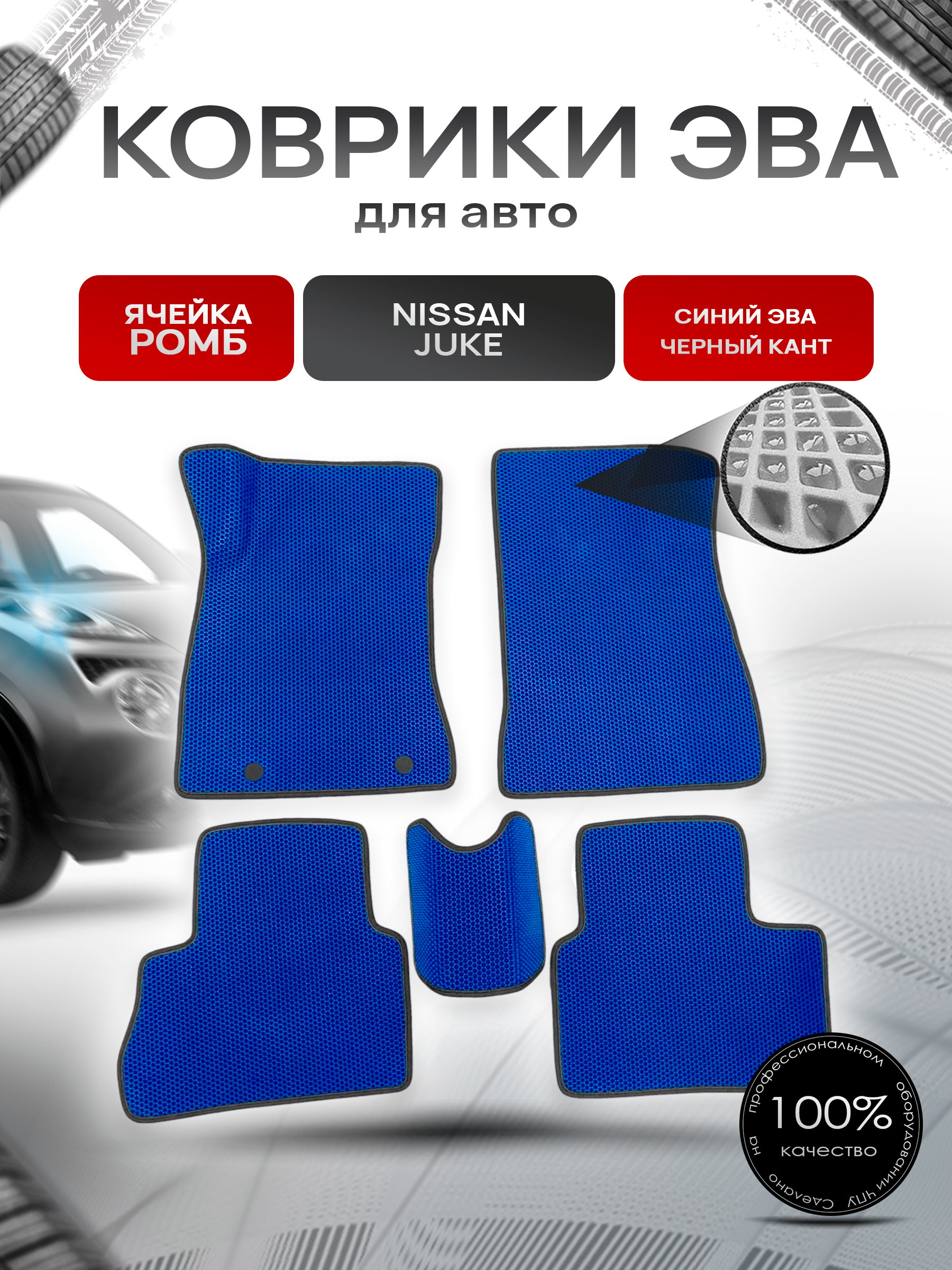 Коврики ЭВА для авто Nissan Juke / Ниссан Жук 2010-2019 Г.В. Синий С Чёрным Кантом. Ричмарк — фото 1