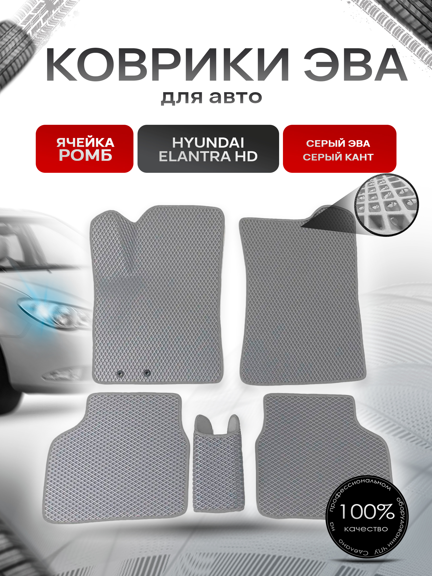 Коврики ЭВА для авто Hyundai Elantra HD / Хюндай Элантра 2006-2010 Г.В. Серый С Серым Кантом. Ричмарк — фото 1