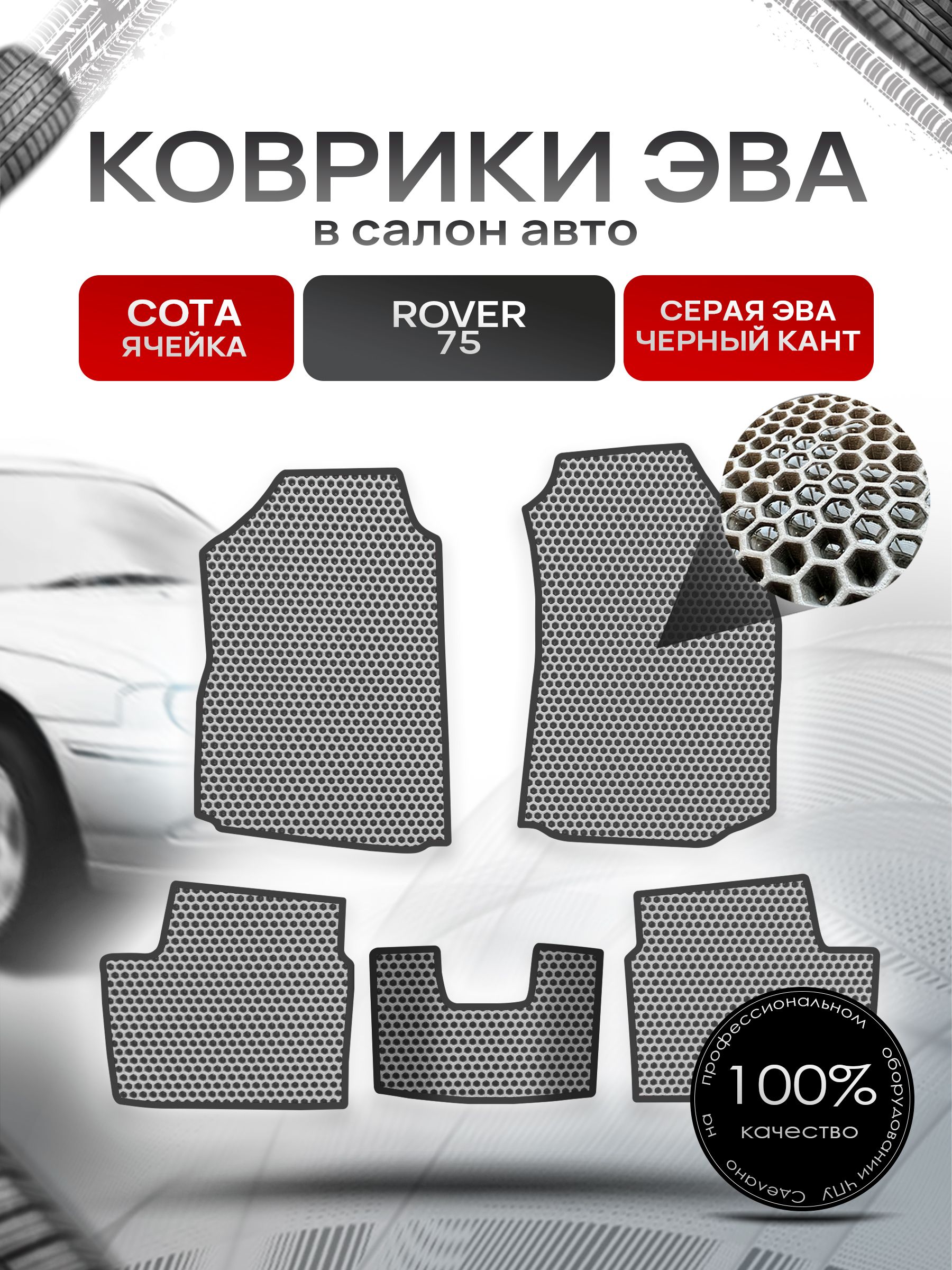 Коврики ЭВА СОТА для авто Ровер 75 / Rover 75 1999 - 2005 Серый С Чёрным Кантом. Ричмарк — фото 1