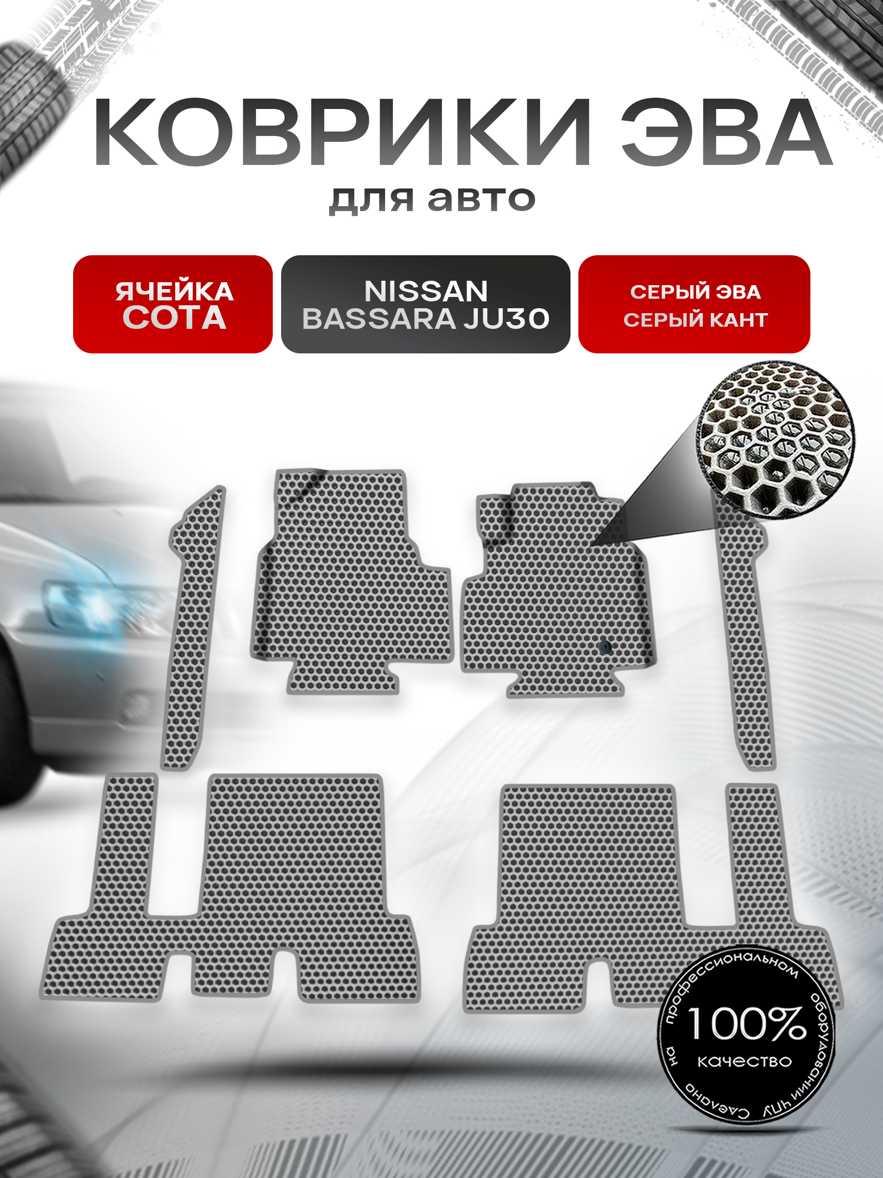 Коврики ЭВА СОТА для авто Nissan bassara ju30 пр. Руль Г.В. Серый с Серым кантом. Ричмарк — фото 1