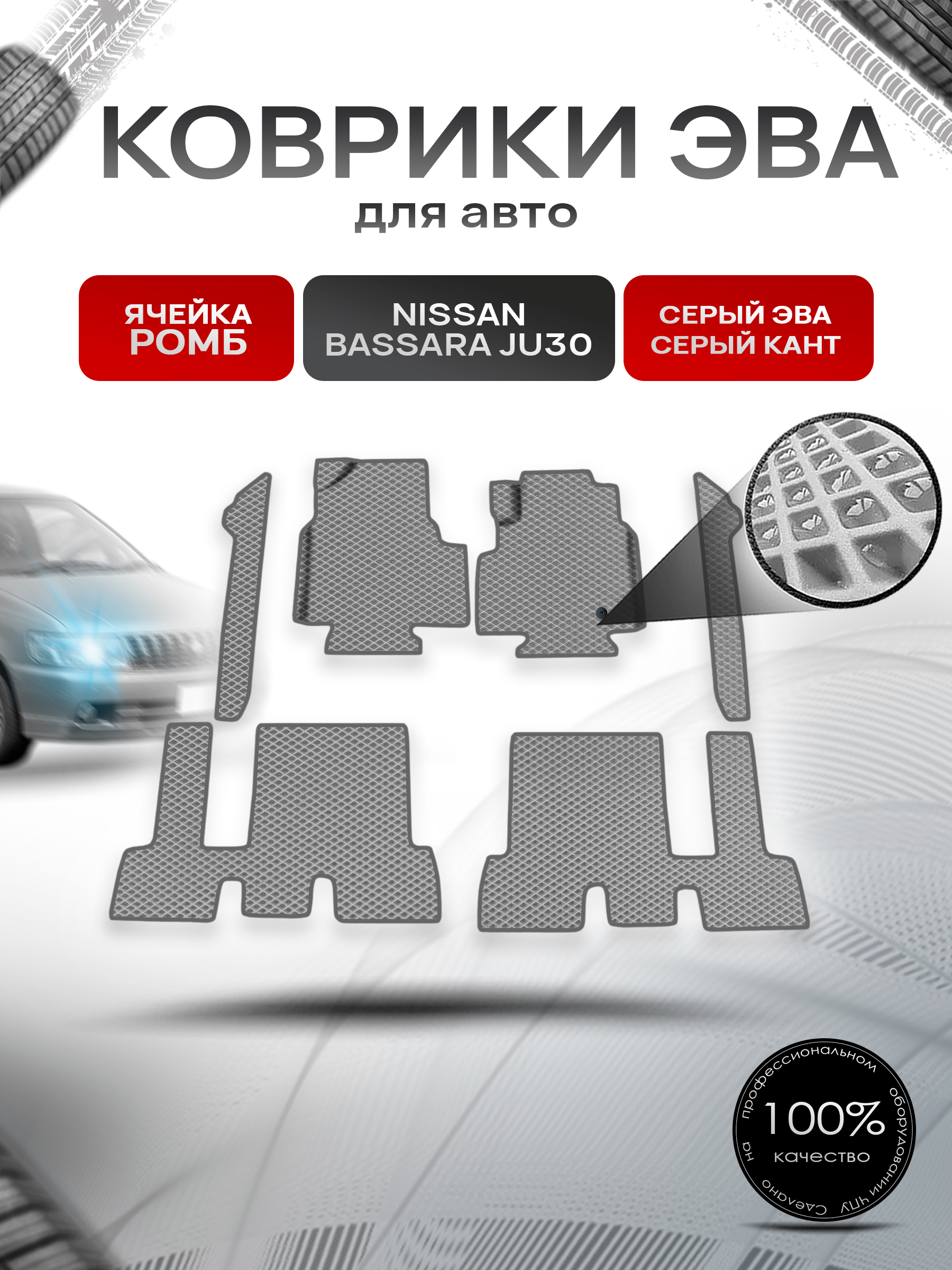 Коврики ЭВА Ромб для авто Nissan bassara ju30 пр. Руль Г.В. Серый с Серым кантом. Ричмарк — фото 1
