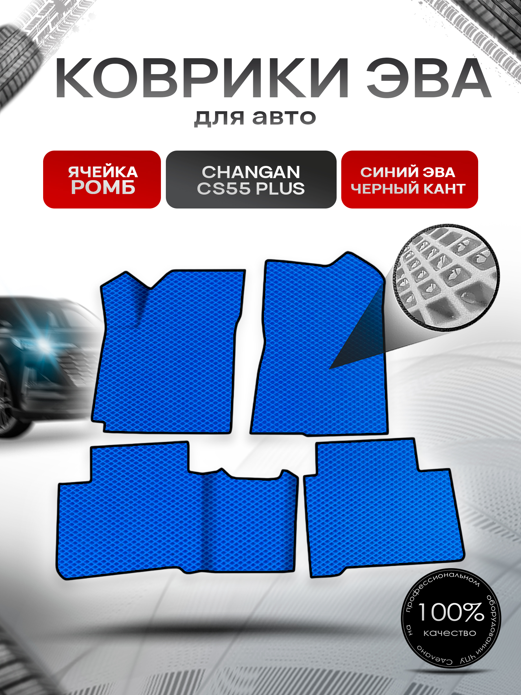 Коврики ЭВА Ромб для авто Changan CS55+/ Uni-s / Чанган ЦС55 Plus 2019-н.в. Синий с Чёрным кантом. Ричмарк — фото 1
