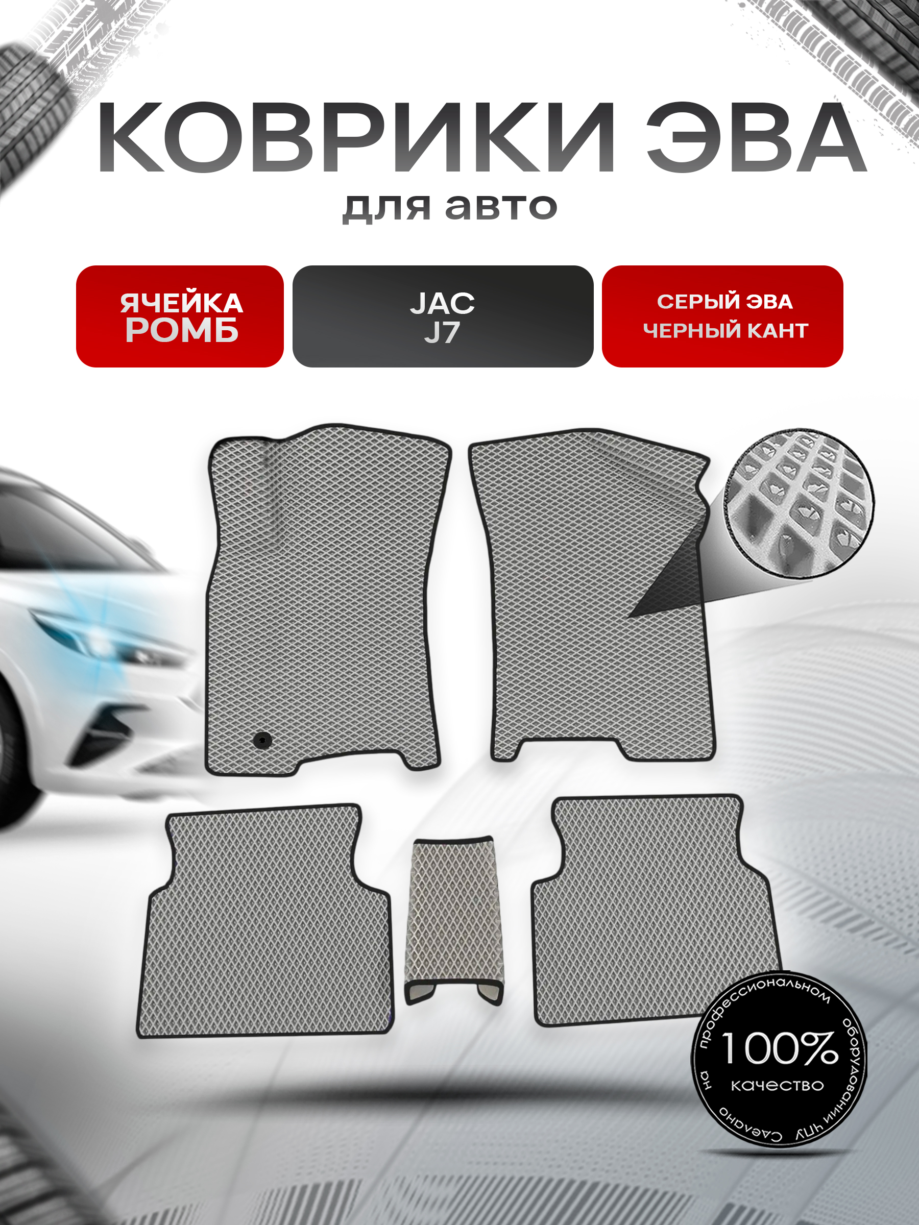 Коврики ЭВА Ромб для авто JAC / Жак J7 2019-2022 Г.В. Серый с Чёрным кантом. Ричмарк — фото 1