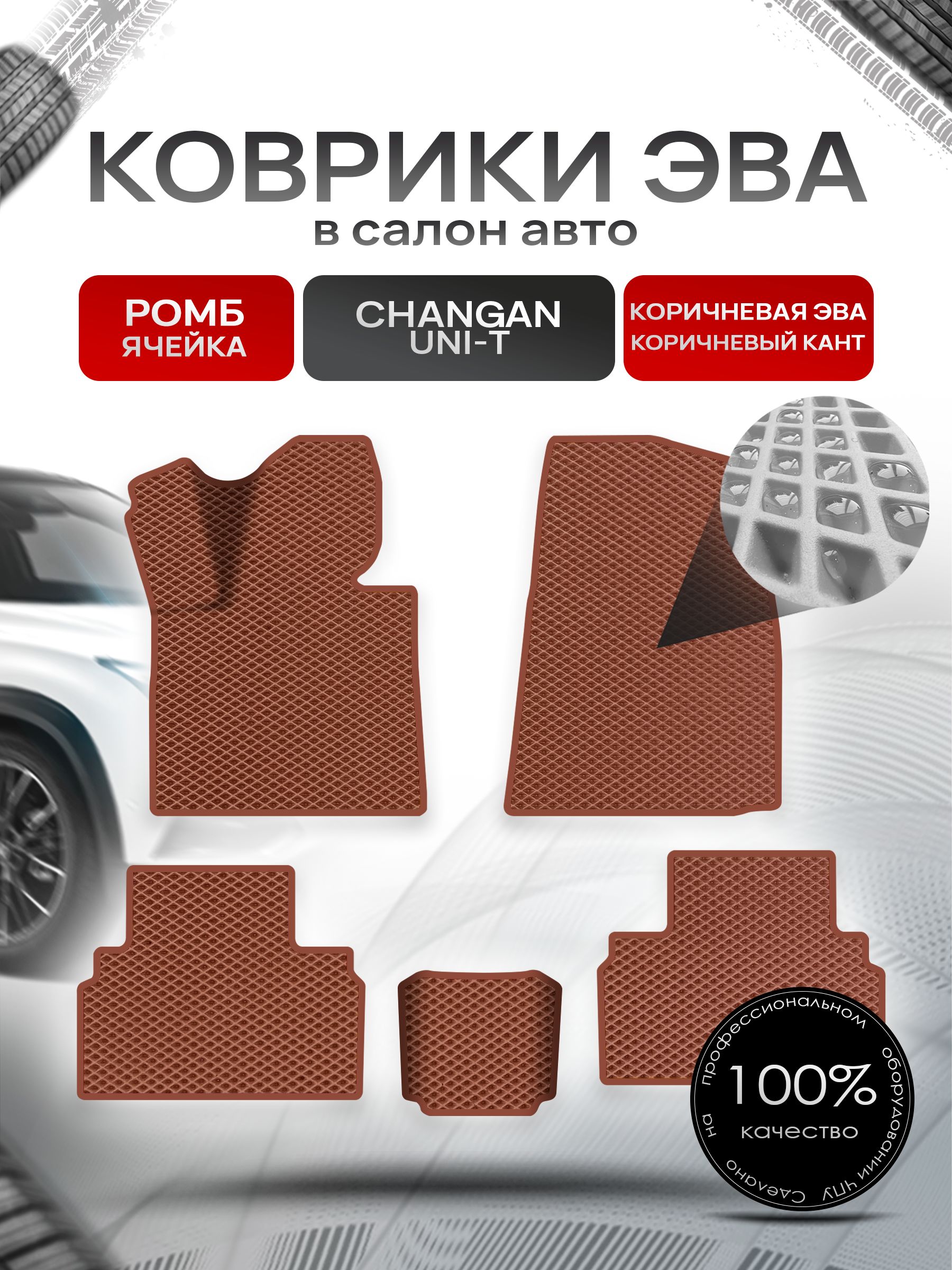 Коврики ЭВА РОМБ для авто Чанган Уни-Т / Changan Uni-T 2020-н.в Г.В. Коричневый С Коричневым Кантом. Ричмарк — фото 1
