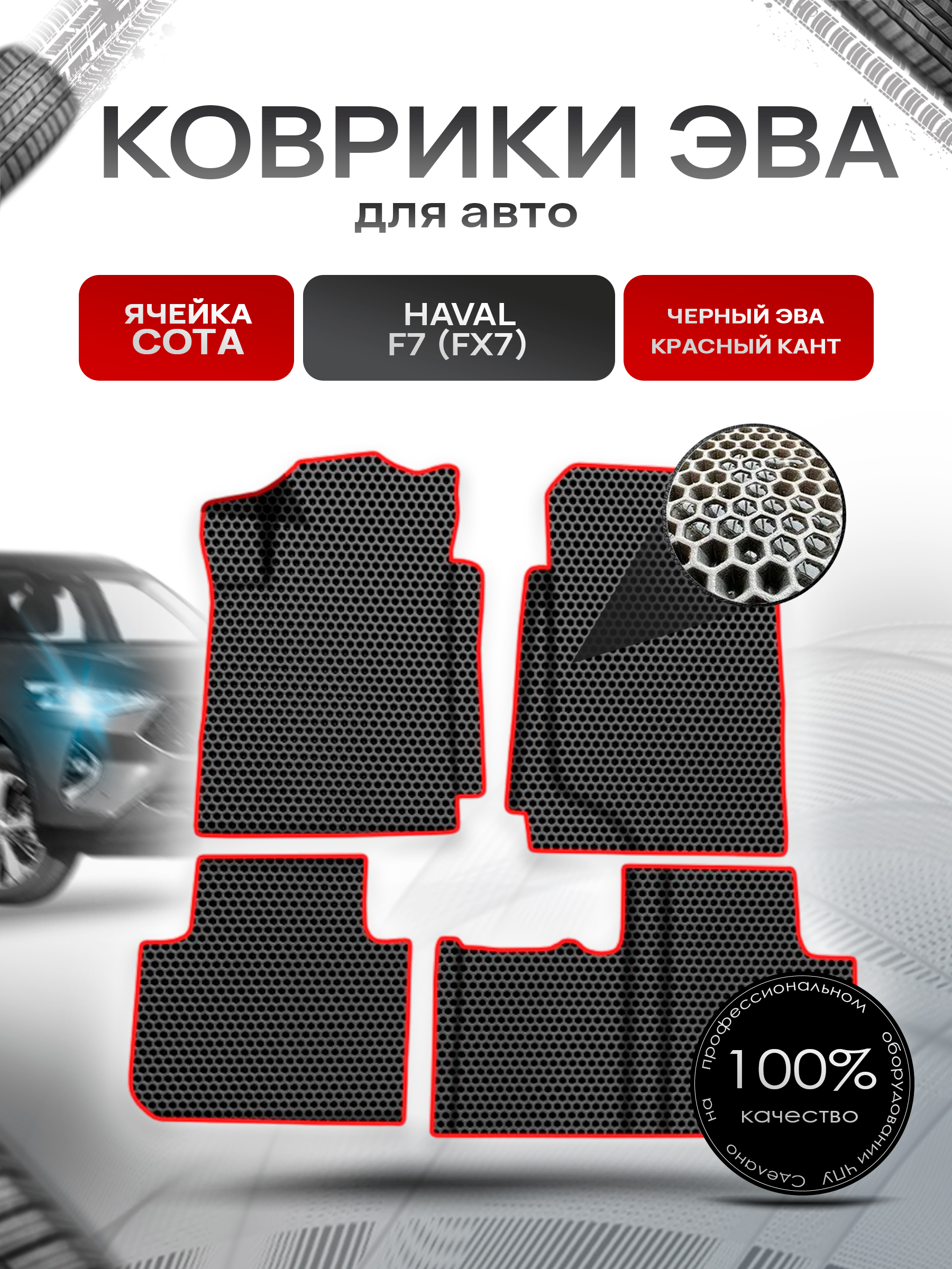 Коврики ЭВА СОТА для авто Хавал / Haval F7 (FX7) 2018-2022 Г.В. Чёрный с Красным кантом. Ричмарк — фото 1