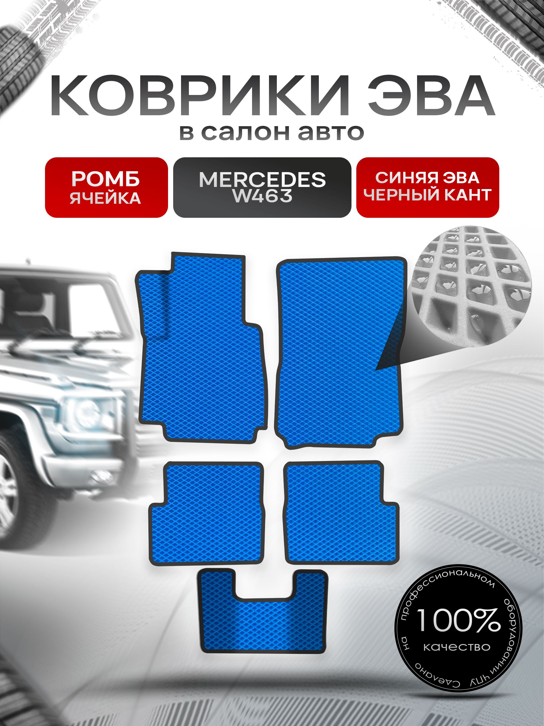Коврики ЭВА для авто Mercedes-Benz / Мерседес Бенц G-класс W463 1979-2021 Г.В. Синий С Чёрным Кантом. Ричмарк — фото 1