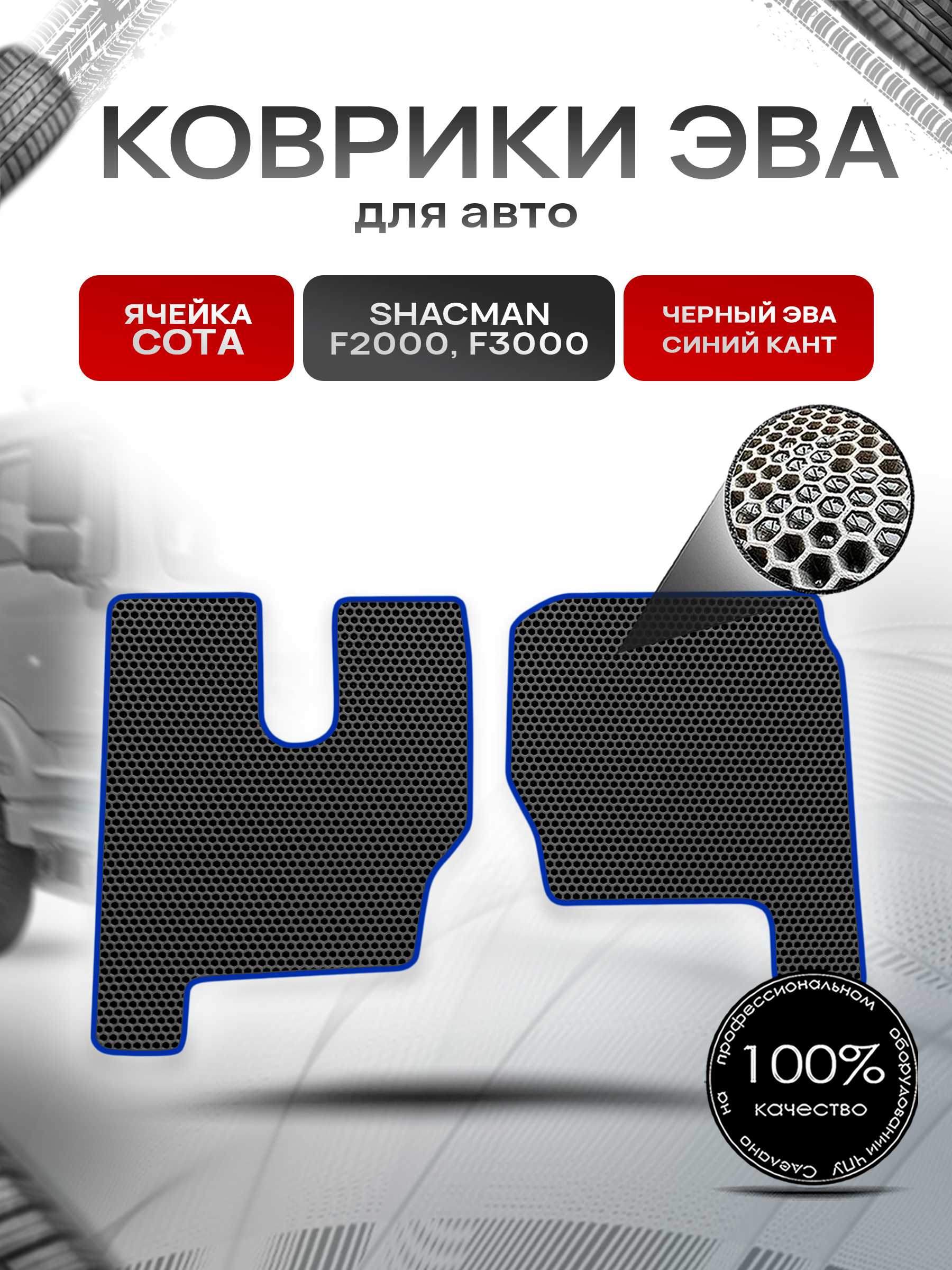 Коврики ЭВА Сота для Shacman F2000 F3000 / Шакман Ф2000 Ф3000 Чёрный с Синим кантом. Ричмарк — фото 1