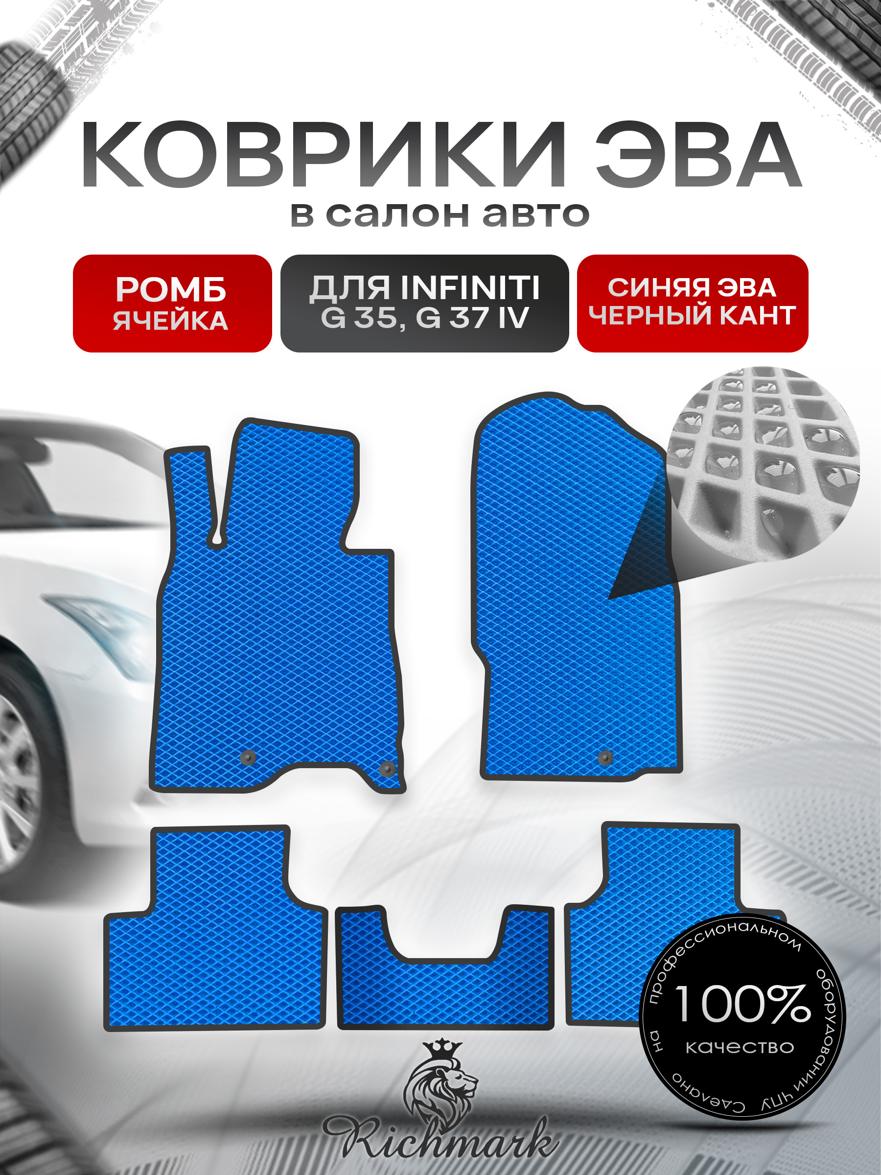 Коврики ЭВА РОМБ для автомобиля Infiniti G35-37 (седан) 2006-2014 / Инфинити Джи35 Синий С Чёрным Кантом. Ричмарк — фото 1