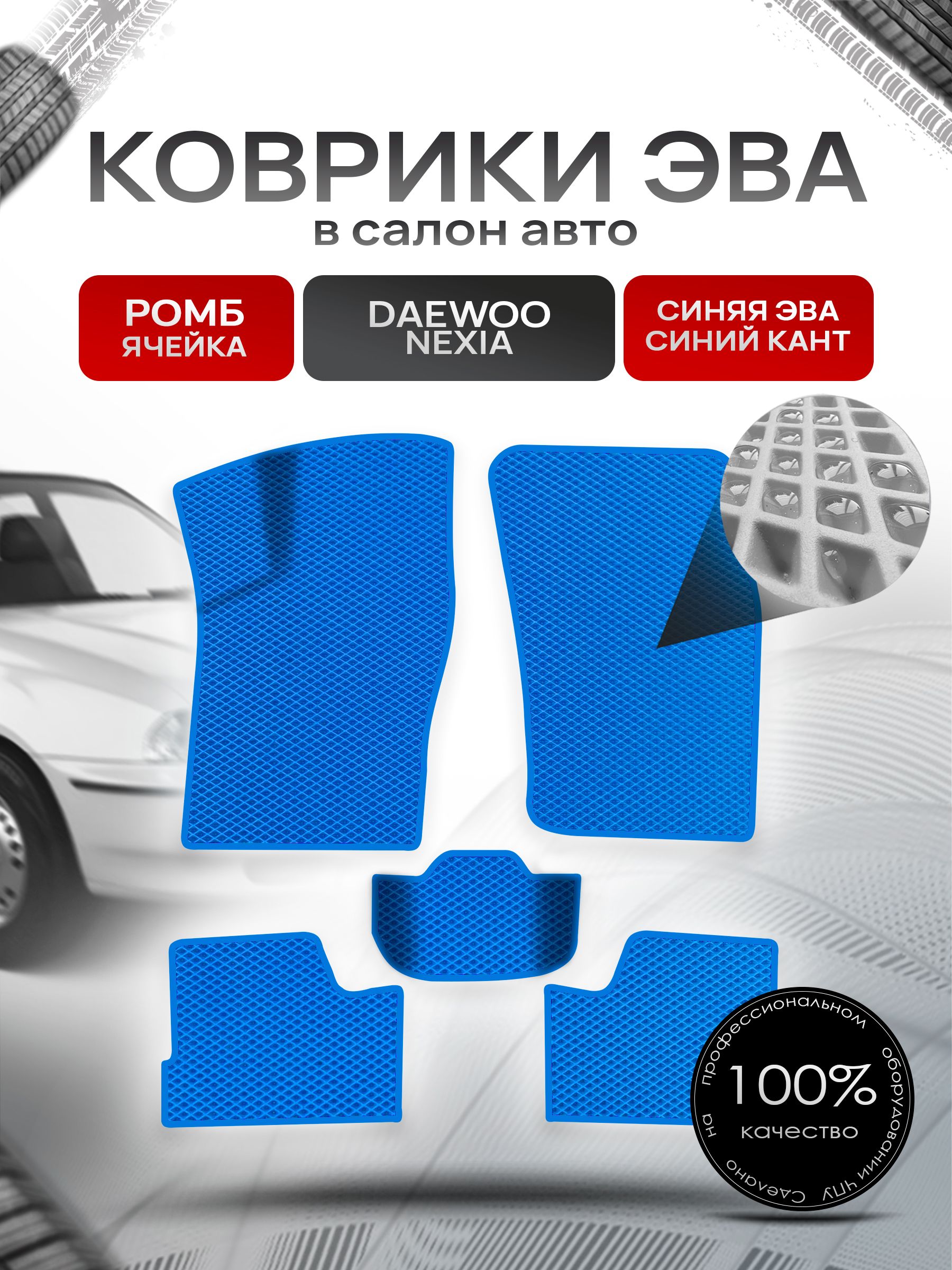 Коврики ЭВА для авто Daewoo Nexia / Дэу Нексия 1994-2016 Г.В. Синий С Синим Кантом. Ричмарк — фото 1