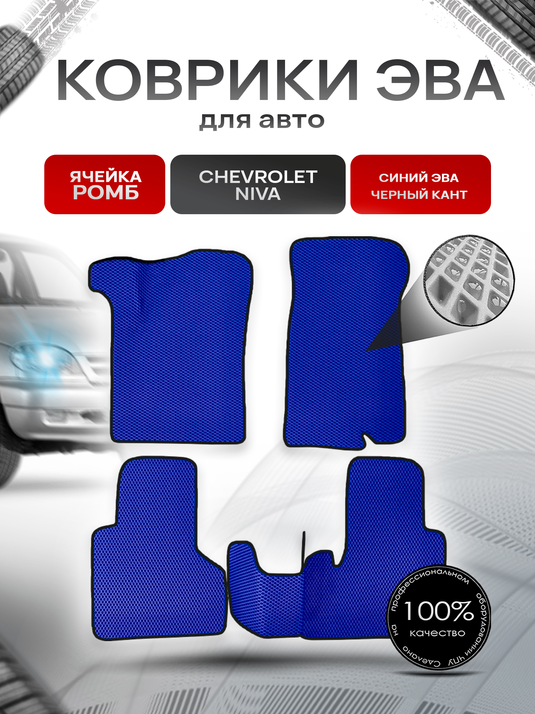 Коврики ЭВА для авто Chevrolet Niva / Шевроле Нива 2002-2009 Г.В. Синий С Чёрным Кантом. Ричмарк — фото 1