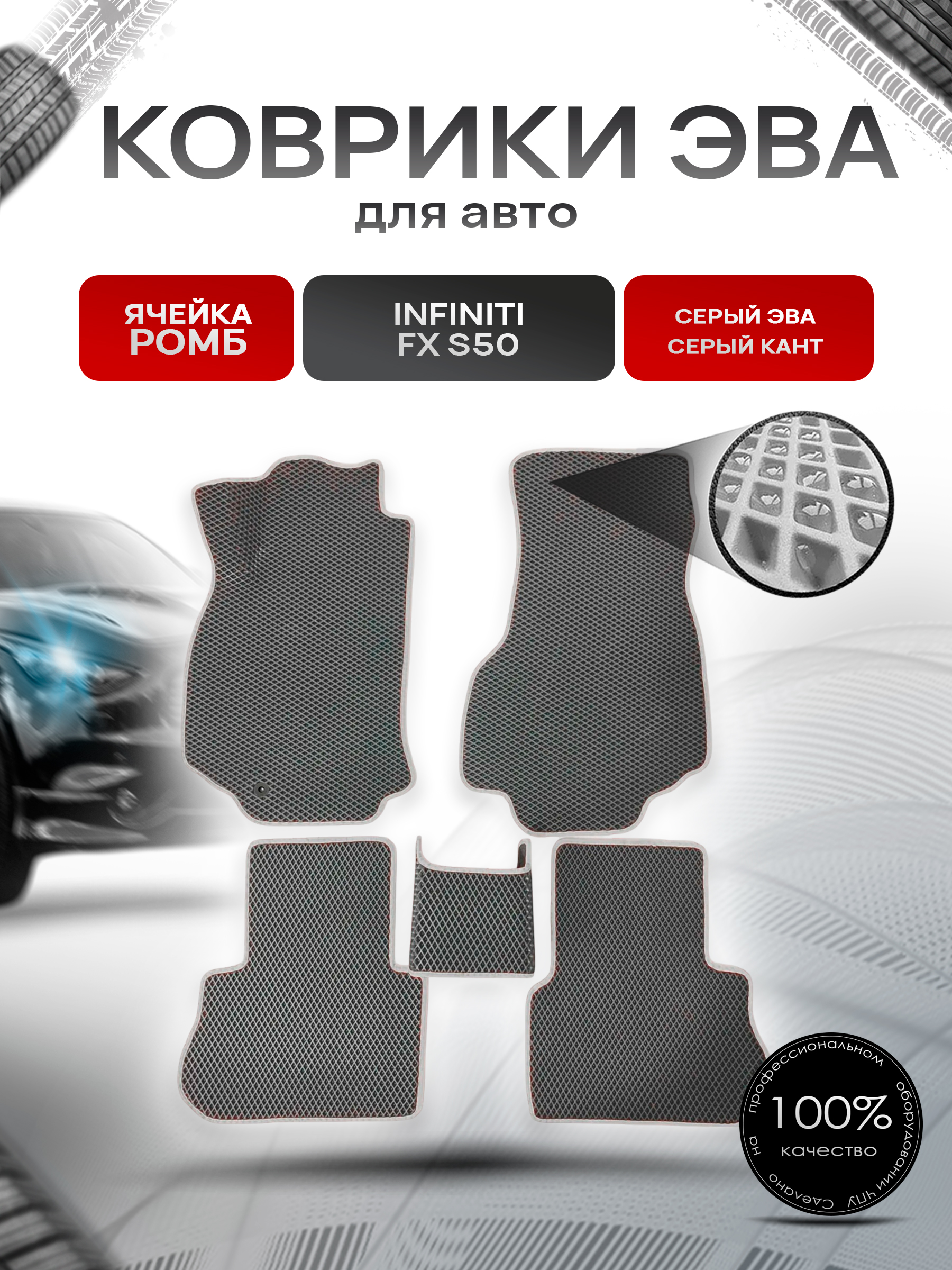 Коврики ЭВА для авто Infiniti FX / Инфинити ФХ S50 2003-2008 Г.В. Серый С Серым Кантом. Ричмарк — фото 1