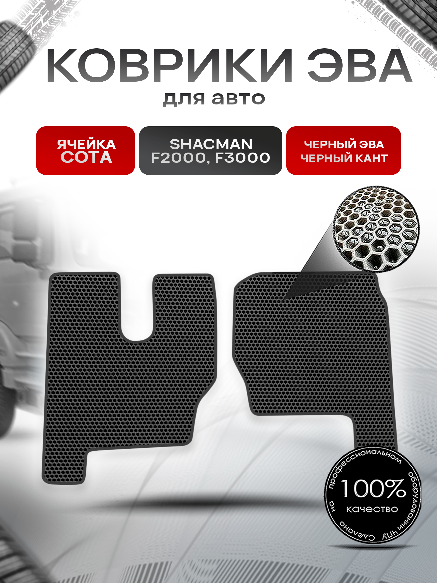 Коврики ЭВА Сота для Shacman F2000 F3000 / Шакман Ф2000 Ф3000 Чёрный с Чёрным кантом. Ричмарк — фото 1