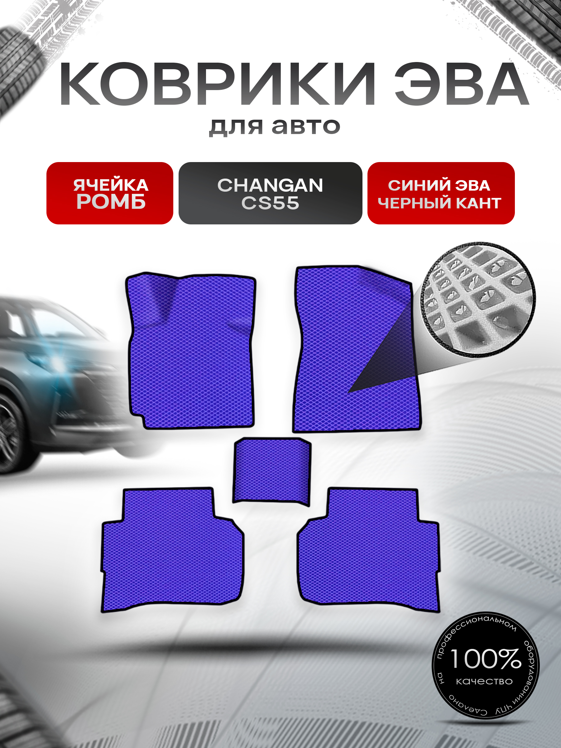 Коврики ЭВА Ромб для авто Changan CS55/ Чанган ЦС55 2019-2021 Синий с Чёрным кантом. Ричмарк — фото 1