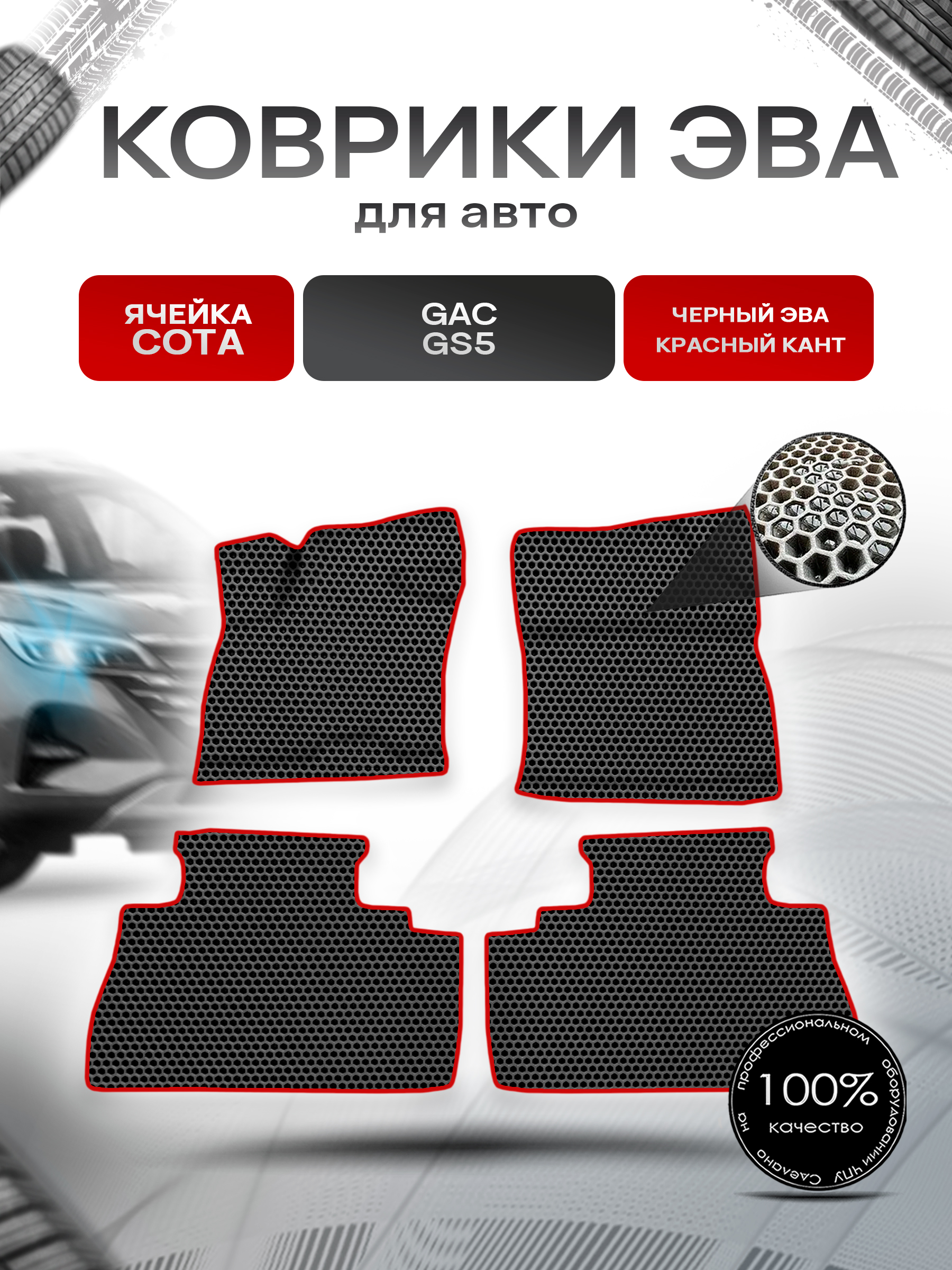 Коврики ЭВА СОТА для авто Жак ЖС5 / GAC GS5 2020-2022 Г.В. Чёрный с Красным кантом. Ричмарк — фото 1