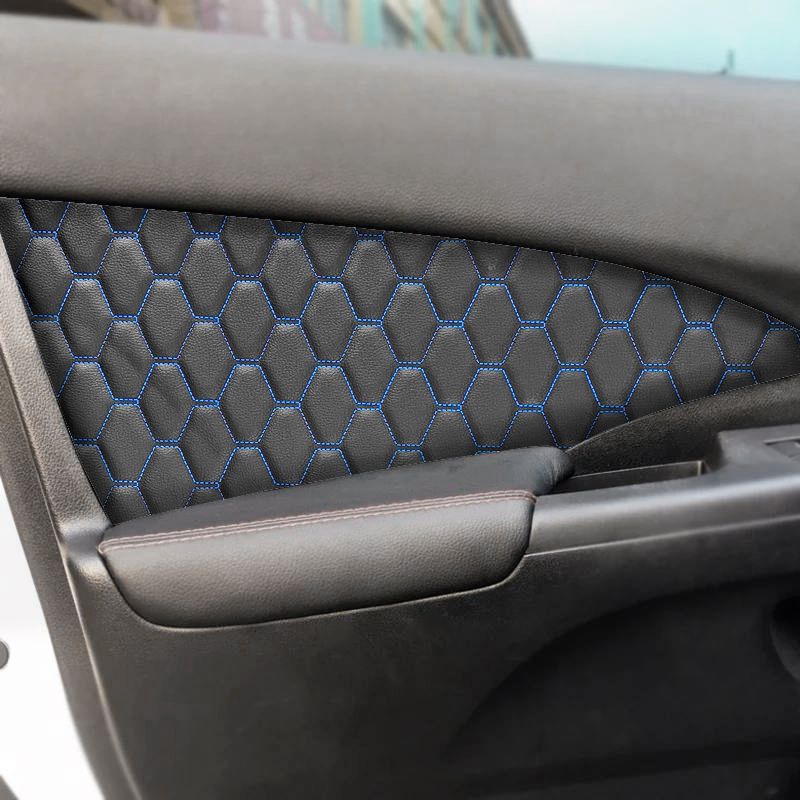 Обшивки карт дверей из эко-кожи для Honda CRV 4 / Хонда СРВ 2011-2018 (СОТА) Чёрные с Синей строчкой. Ричмарк — фото 4