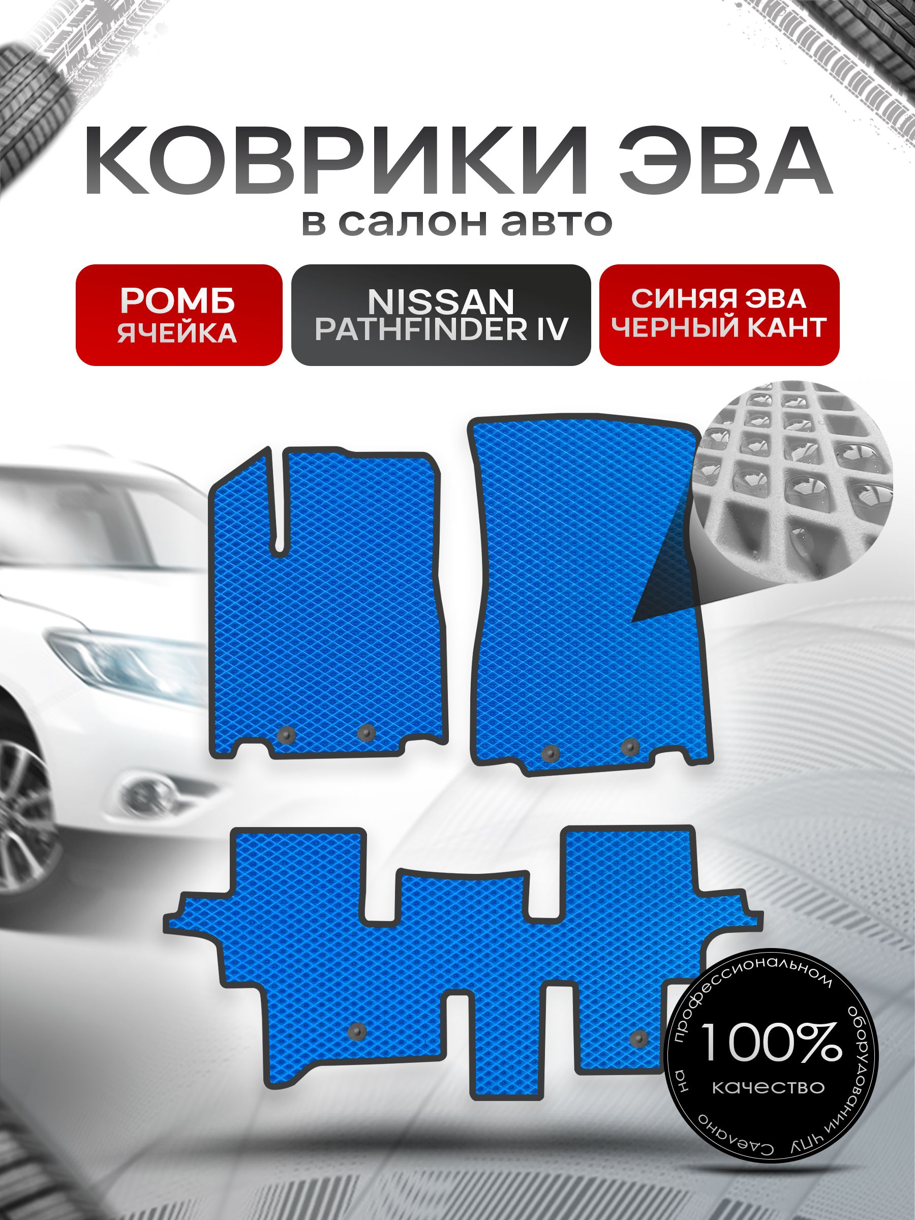 Коврики ЭВА РОМБ для авто Ниссан Патфайндер Р52 (5мест) / Nissan Pathfinder (R52) 2014 - 2020 5 мест Синий С Чёрным Кантом. Ричмарк — фото 1