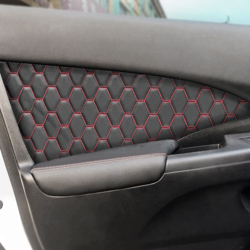 Обшивки карт дверей из эко-кожи для Honda CRV 4 / Хонда СРВ 2011-2018 (СОТА) Чёрные с Красной строчкой. Ричмарк — фото 4