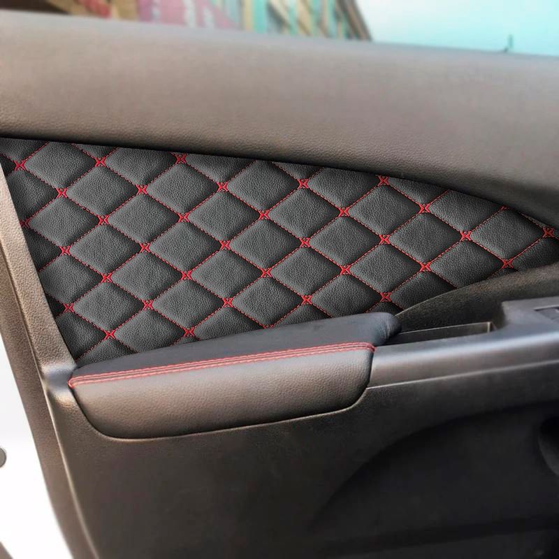 Обшивки карт дверей из эко-кожи для Honda CRV 4 / Хонда СРВ 2011-2018 (Бабочка Ромб) Черные с Красным. Ричмарк — фото 4