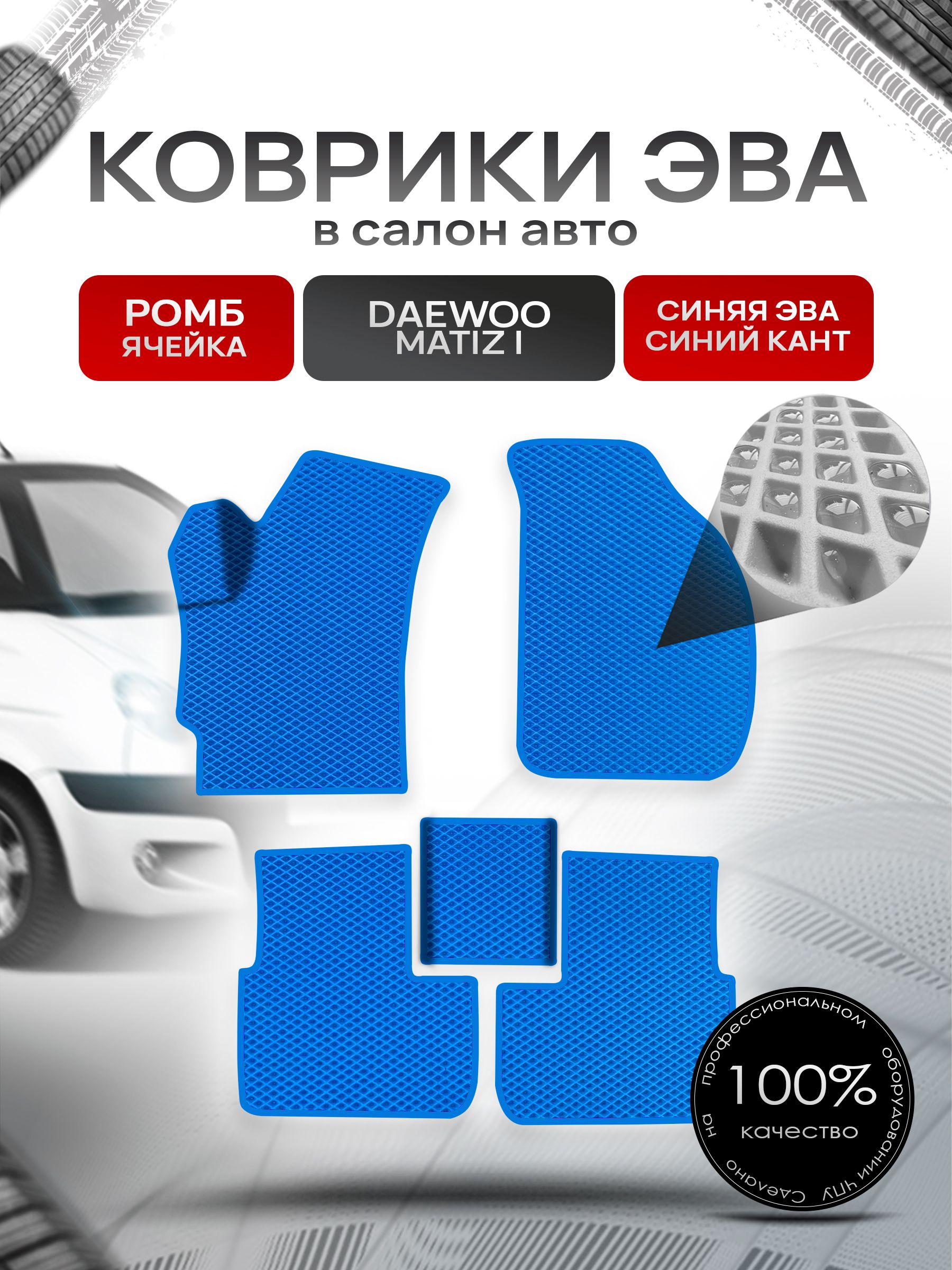Коврики ЭВА для авто Daewoo Matiz / Дэу Матиз 1997-2015 Г.В. Синий С Синим Кантом. Ричмарк — фото 1