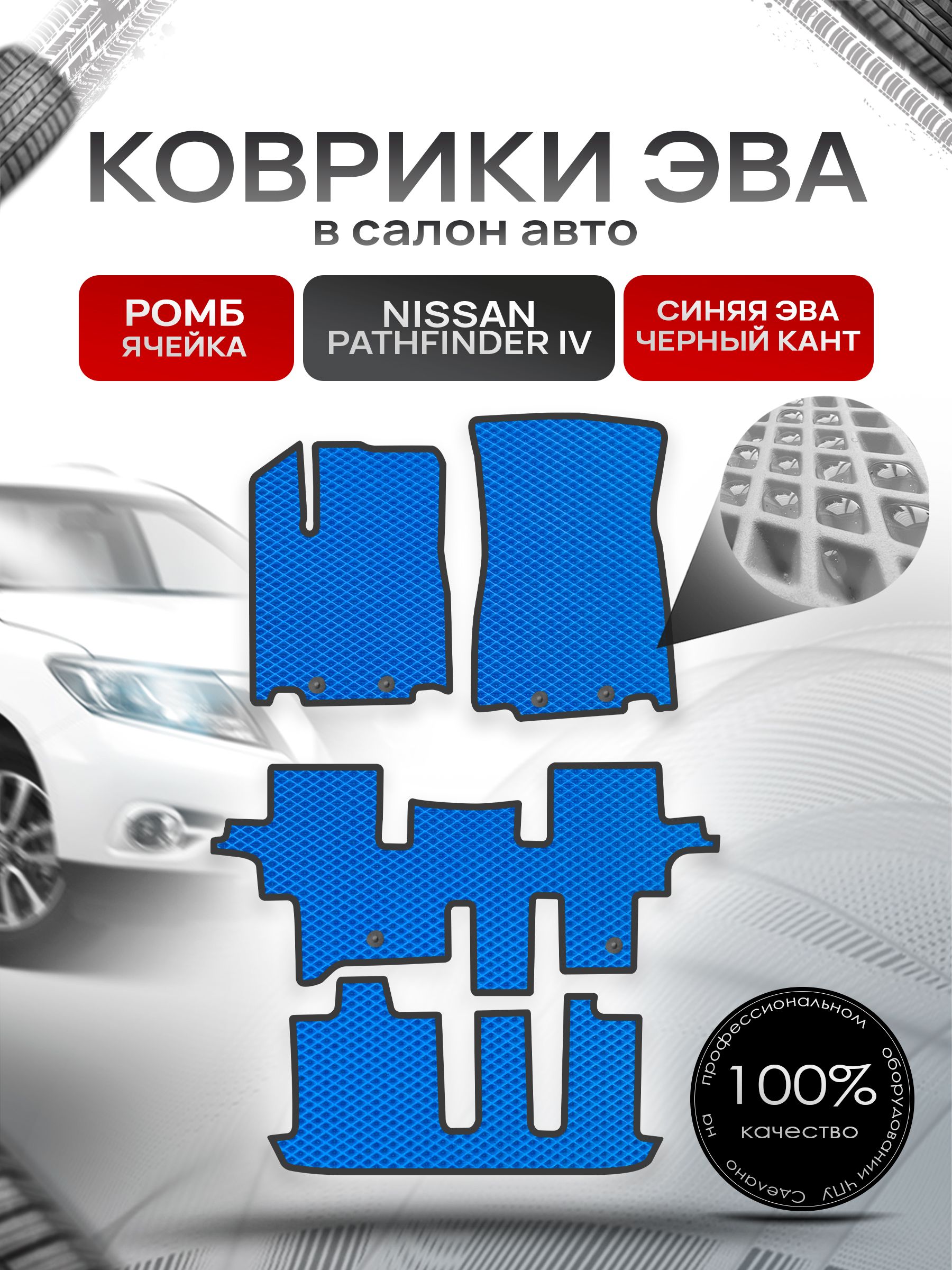 Коврики ЭВА РОМБ для авто Ниссан Патфайндер Р52 (7мест) / Nissan Pathfinder (R52) 2014 - 2020 7 мест Синий С Чёрным Кантом. Ричмарк — фото 1