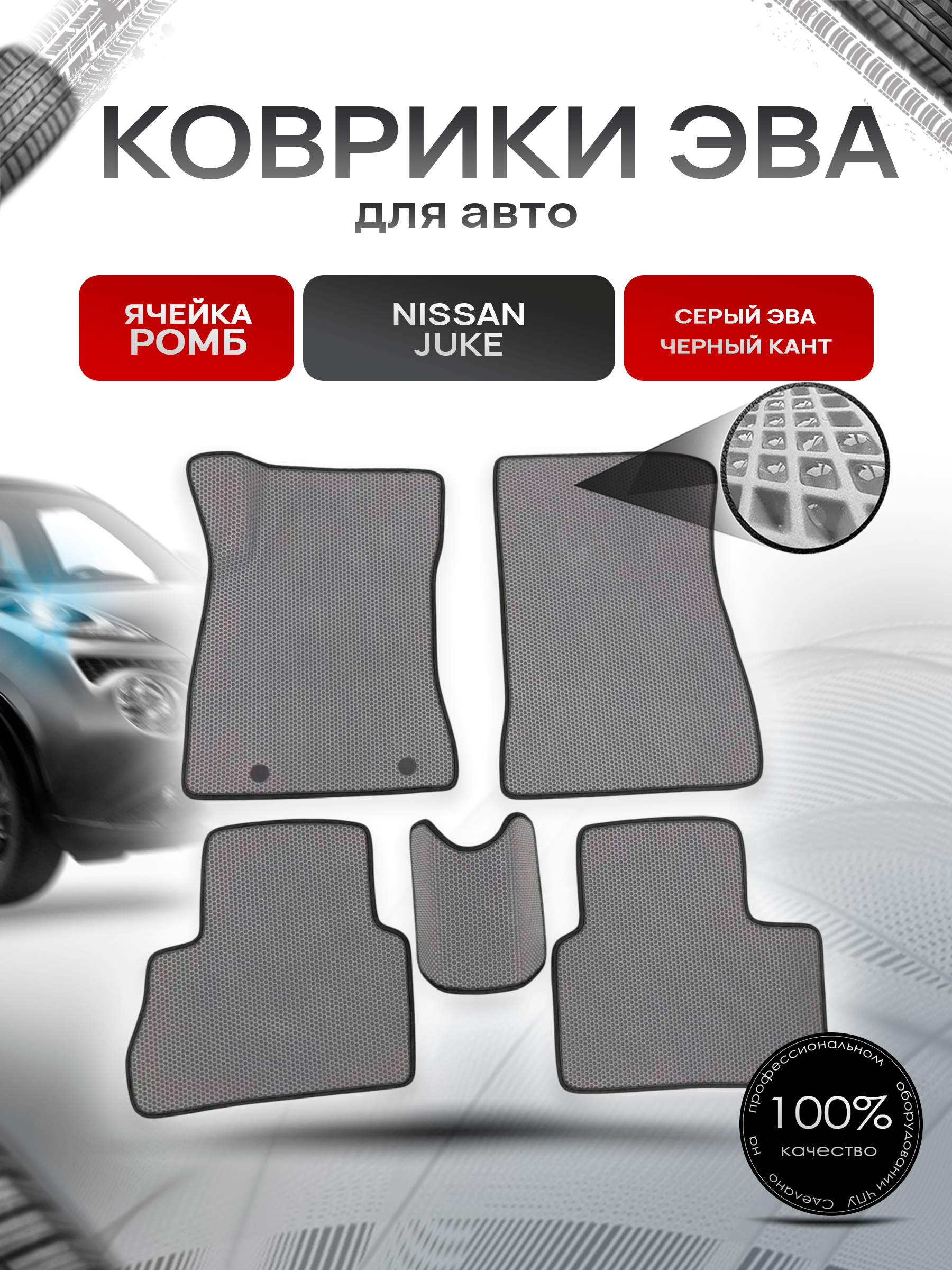 Коврики ЭВА для авто Nissan Juke / Ниссан Жук 2010-2019 Г.В. Серый С Чёрным Кантом. Ричмарк — фото 1