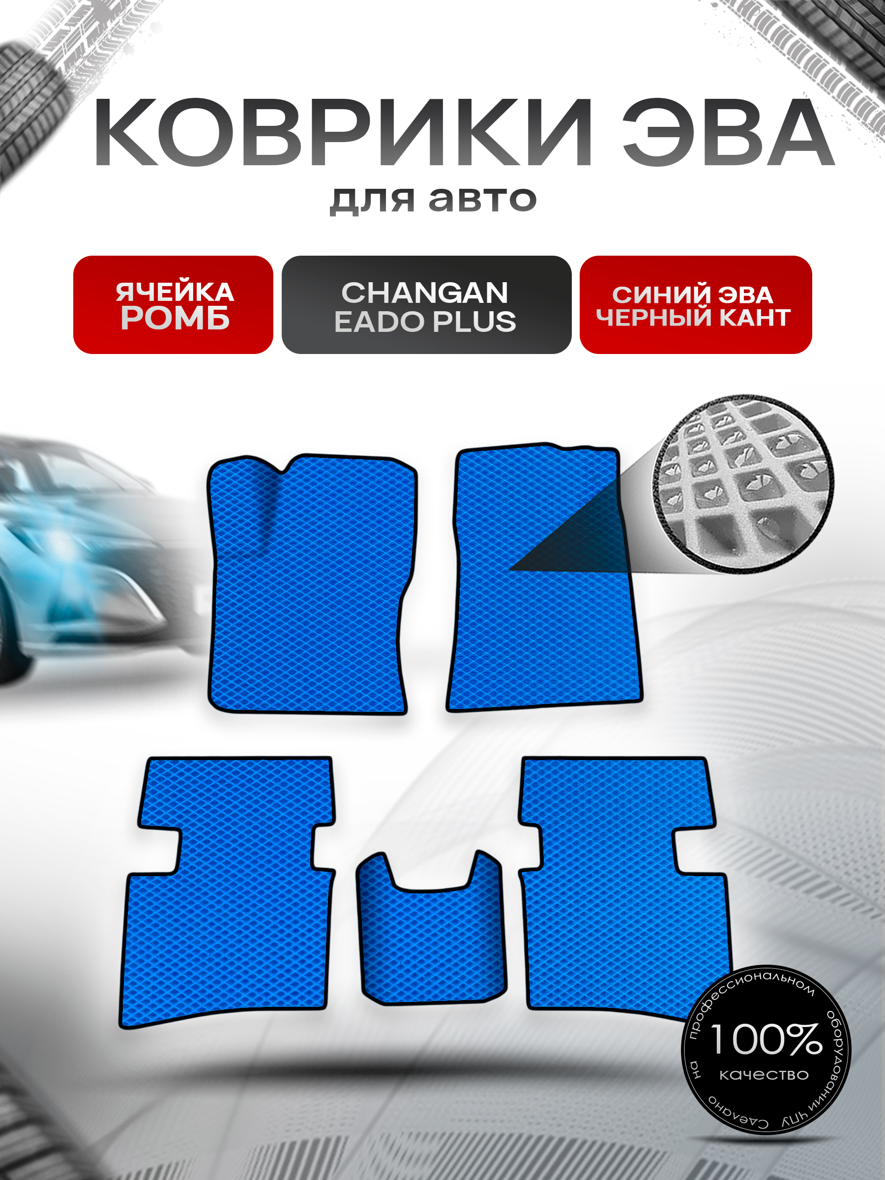 Коврики ЭВА Ромб для авто Changan Eado Plus / Чанган ЕАДО + 2020+ Синий с Чёрным кантом. Ричмарк — фото 1