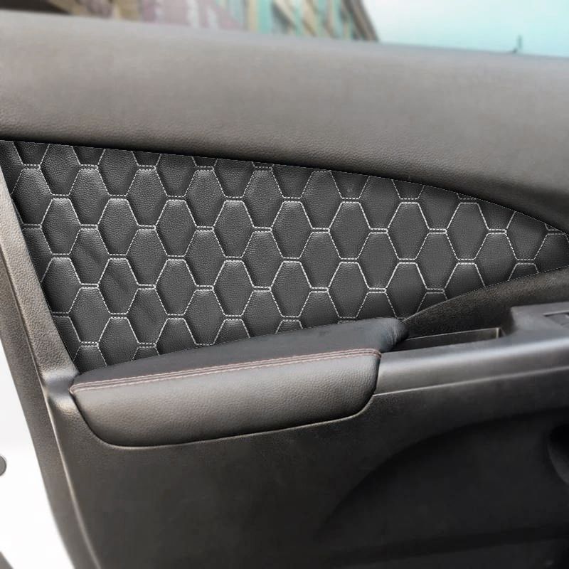Обшивки карт дверей из эко-кожи для Honda CRV 4 / Хонда СРВ 2011-2018 (СОТА) Чёрные с Белой строчкой. Ричмарк — фото 4