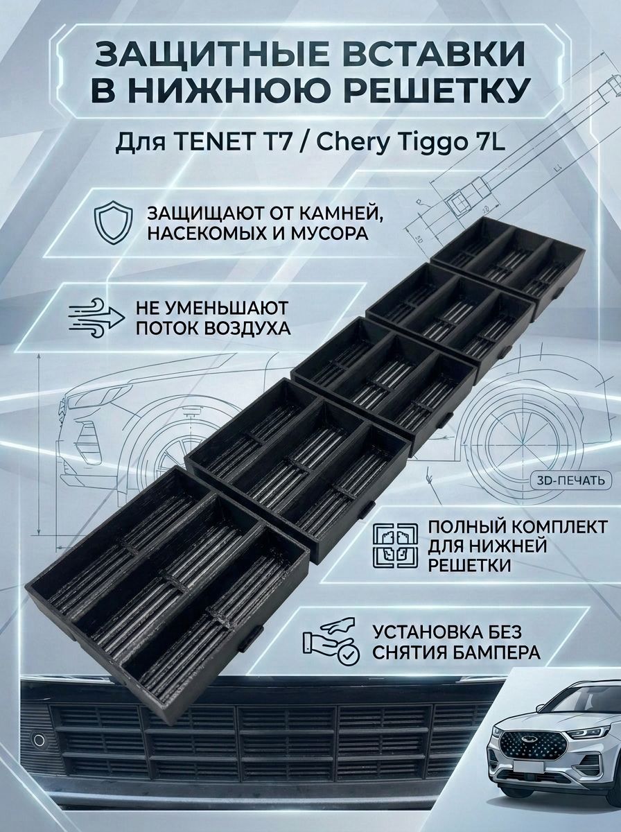 Вставки ЛИНИИ в нижнюю решетку бампера/защита радиатора для Tenet T7 / Тенет Т7 / Chery Tiggo 7L Ричмарк — фото 1