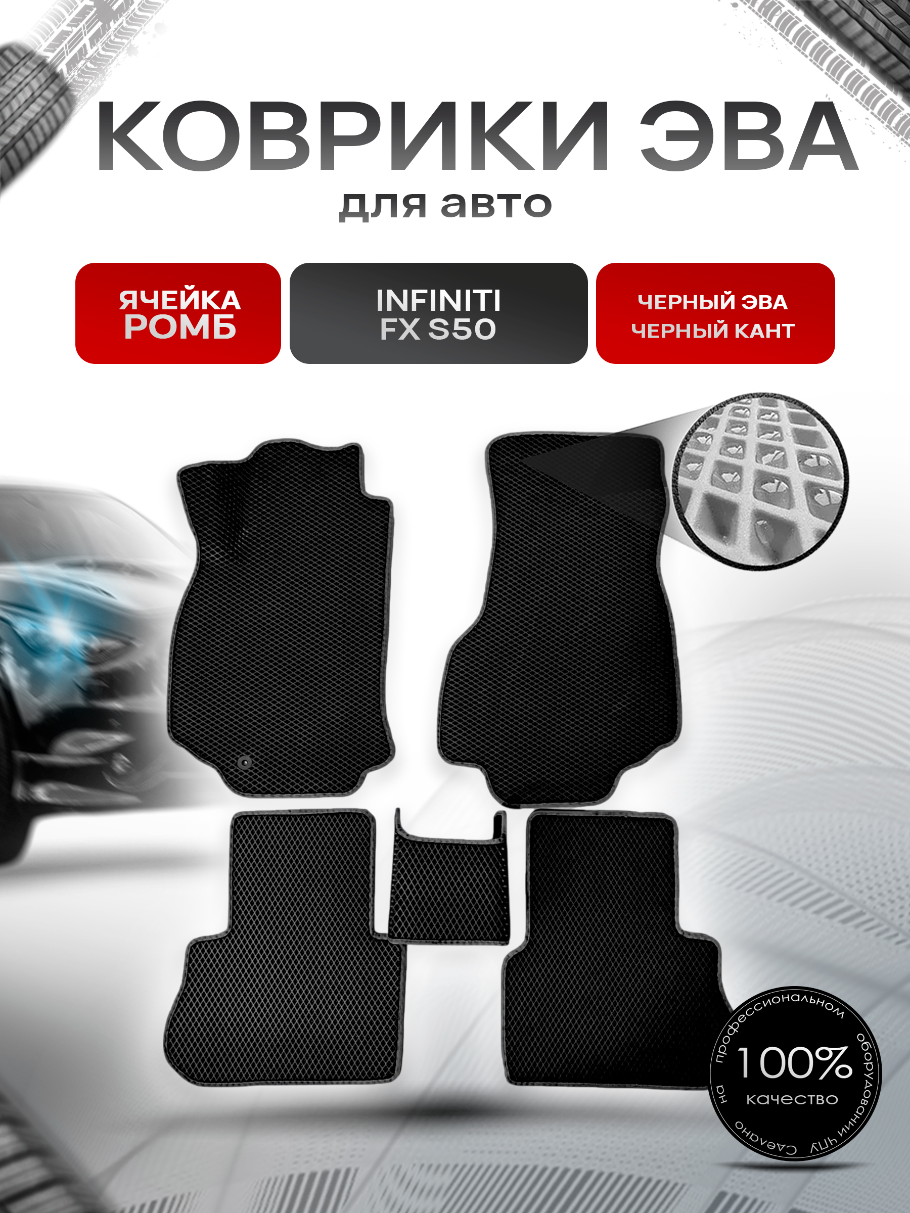 Коврики ЭВА для авто Infiniti FX / Инфинити ФХ S50 2003-2008 Г.В. Чёрный С Чёрным Кантом. Ричмарк — фото 1