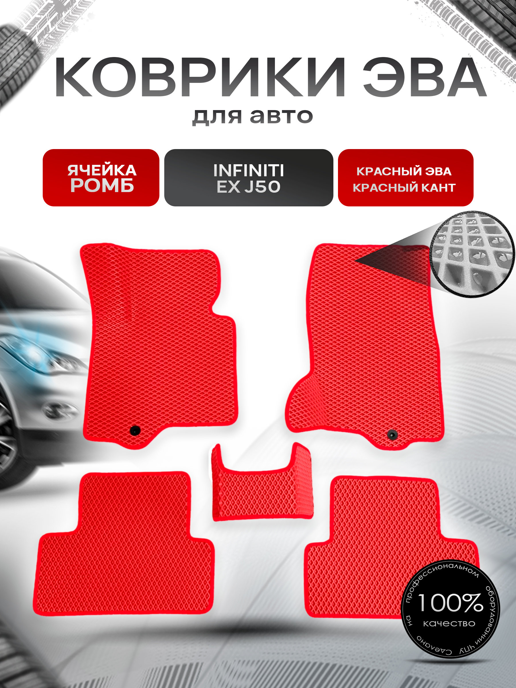 Коврики ЭВА для авто Infiniti EX / Инфинити ЕХ (J50) 2007-2013 Г.В. Красный С Красным Кантом. Ричмарк — фото 1