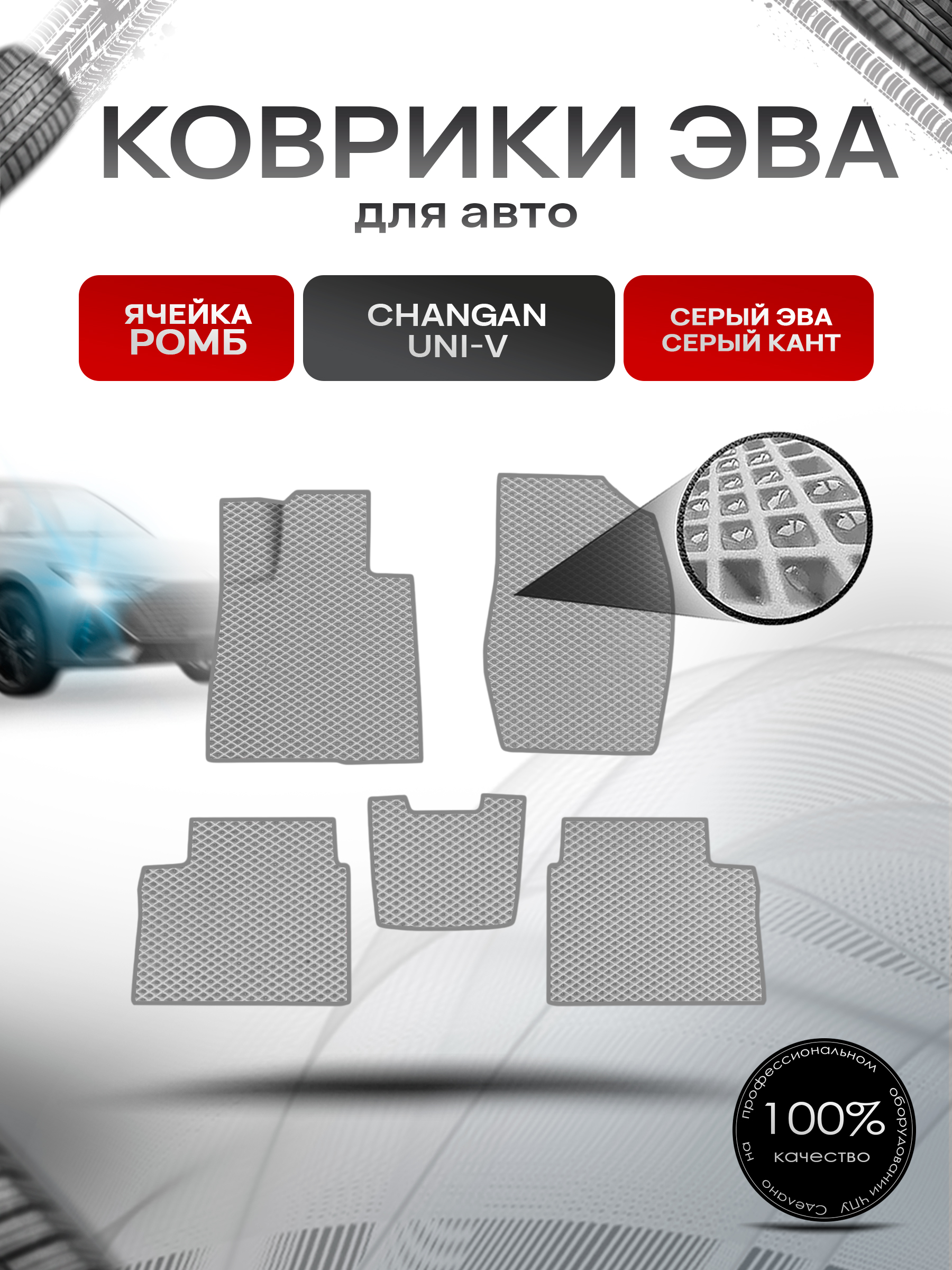 Коврики ЭВА Ромб для авто Changan UNI-V / Чанган УНИ-Ви 2022+ Серый с Серым кантом. Ричмарк — фото 1