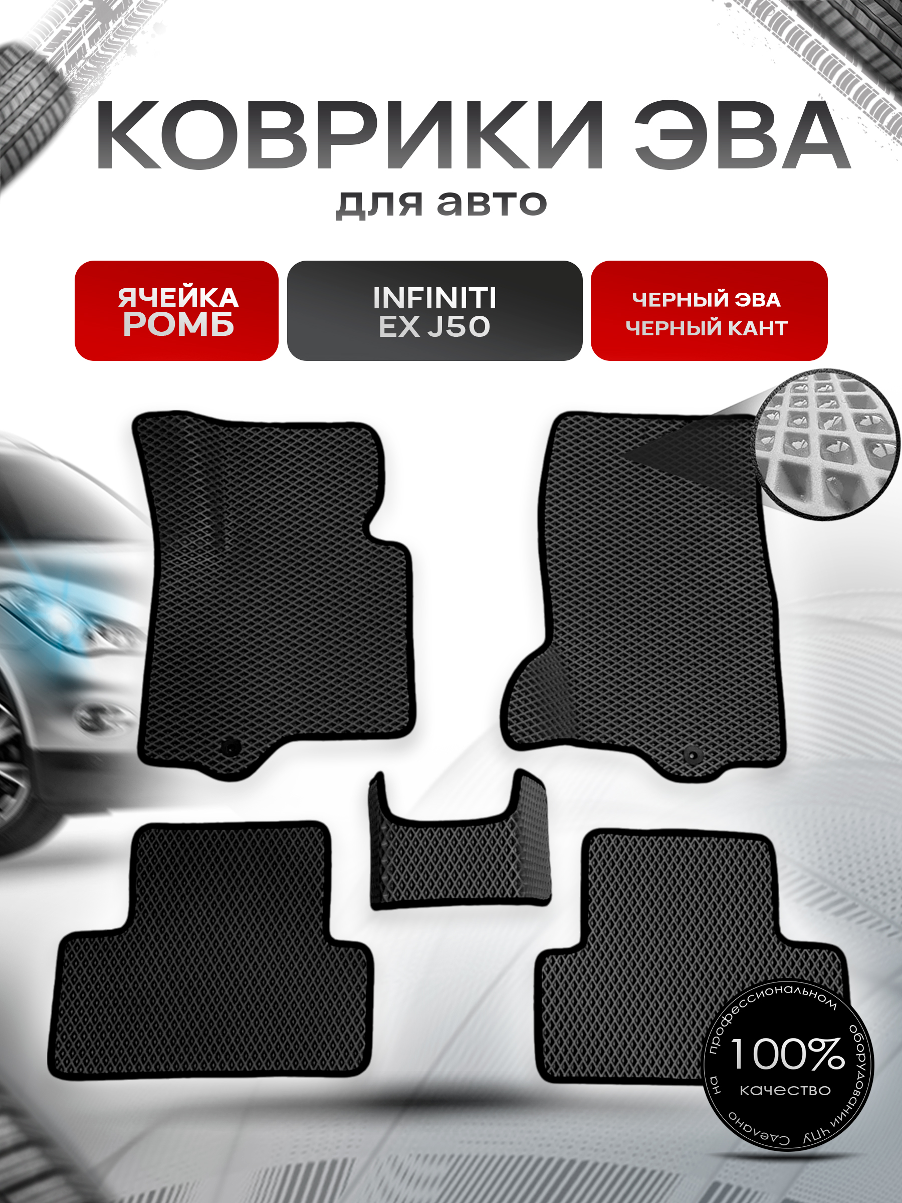 Коврики ЭВА для авто Infiniti EX / Инфинити ЕХ (J50) 2007-2013 Г.В. Чёрный С Чёрным Кантом. Ричмарк — фото 1