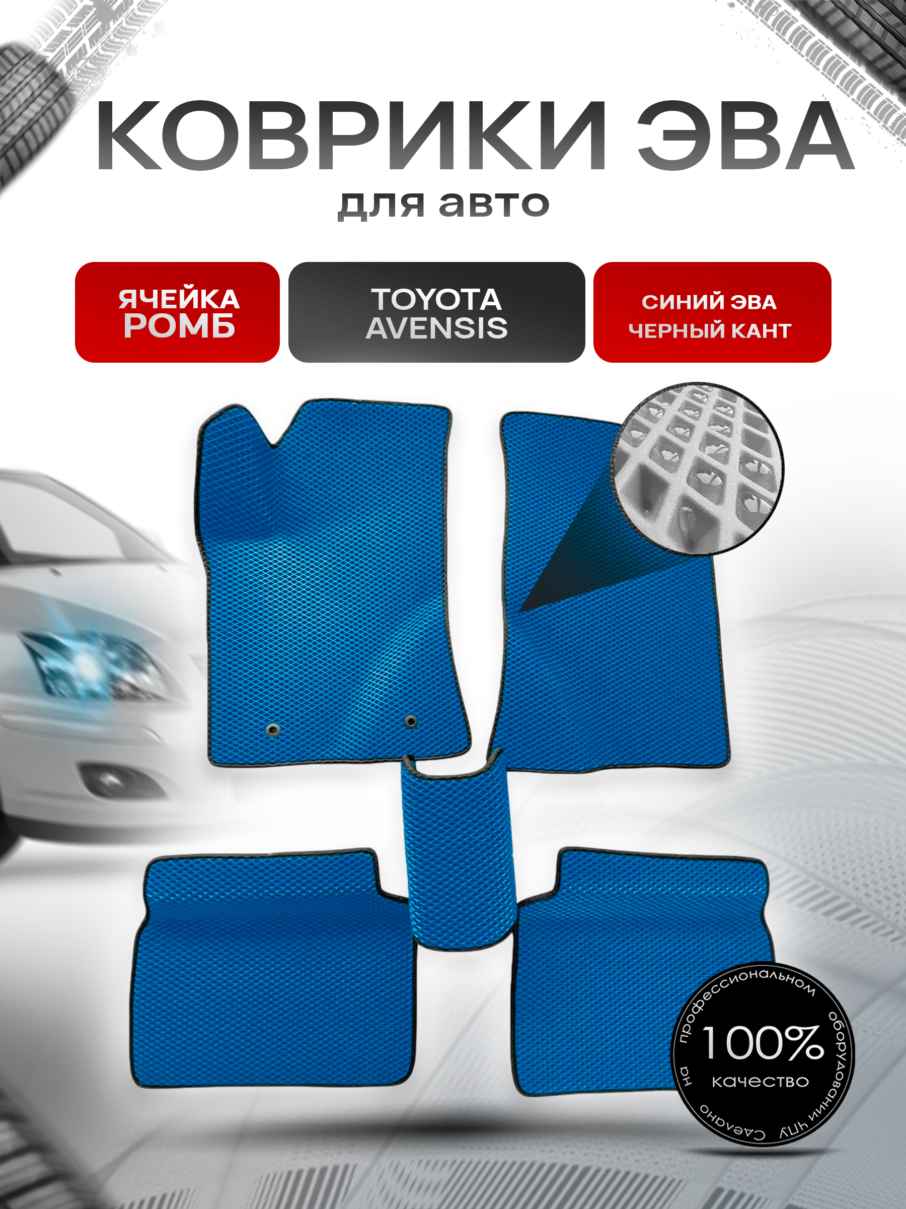 Коврики ЭВА для авто Toyota Avensis / Тойота Авенсис Леворульный 2003-2009 Г.В. Синий С Чёрным Кантом. Ричмарк — фото 1