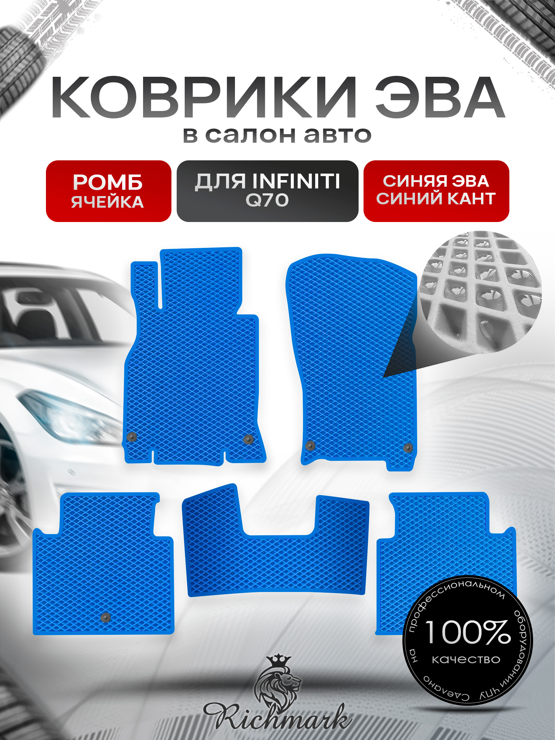 Коврики ЭВА РОМБ для автомобиля Infiniti Q70 2013-2019 / Инфинити Синий С Синим Кантом. Ричмарк — фото 1