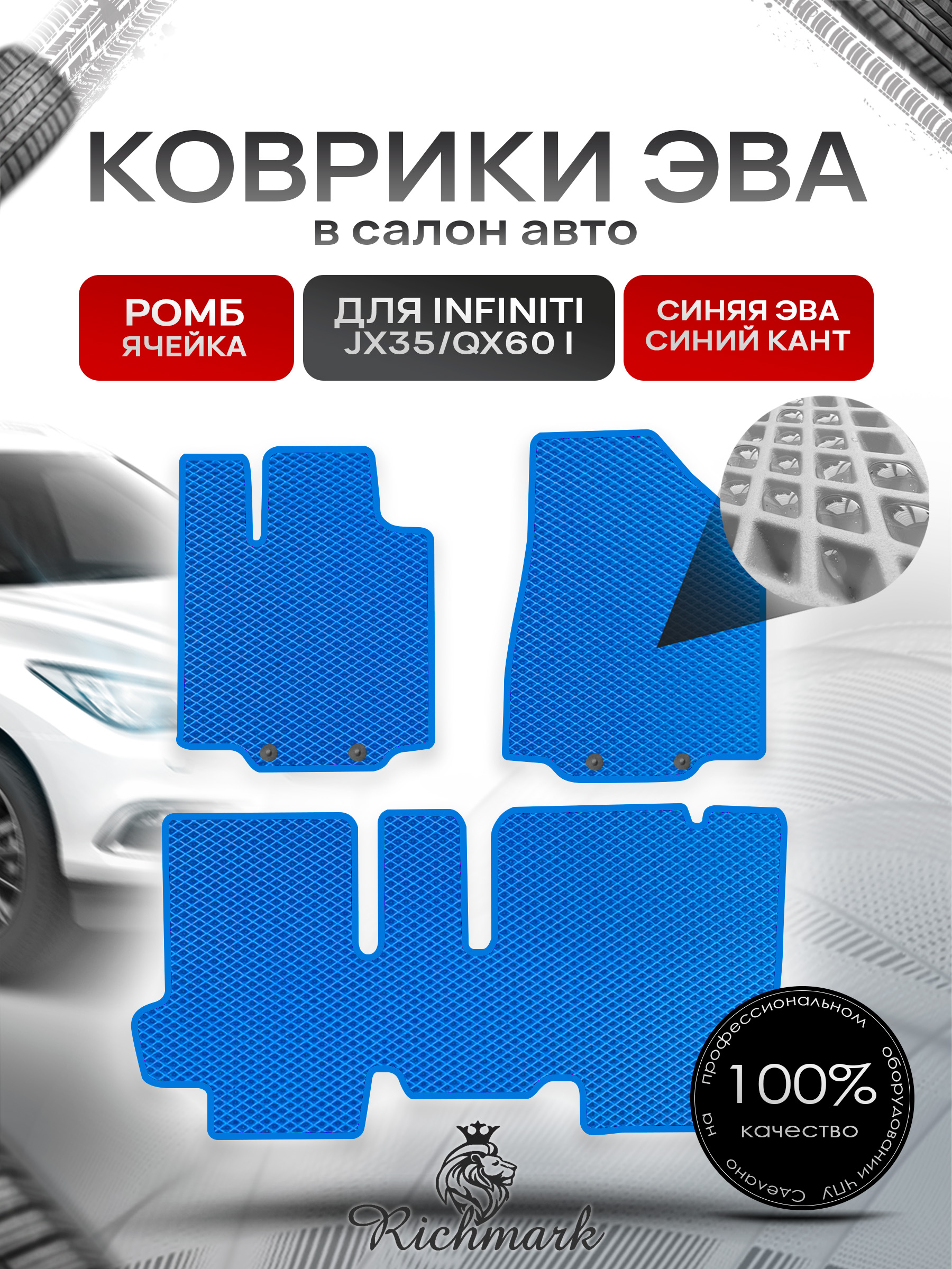 Коврики ЭВА РОМБ для автомобиля Infiniti JX35-QX60 I (5 мест) 2012-2016 / Инфинити Синий С Синим Кантом. Ричмарк — фото 1