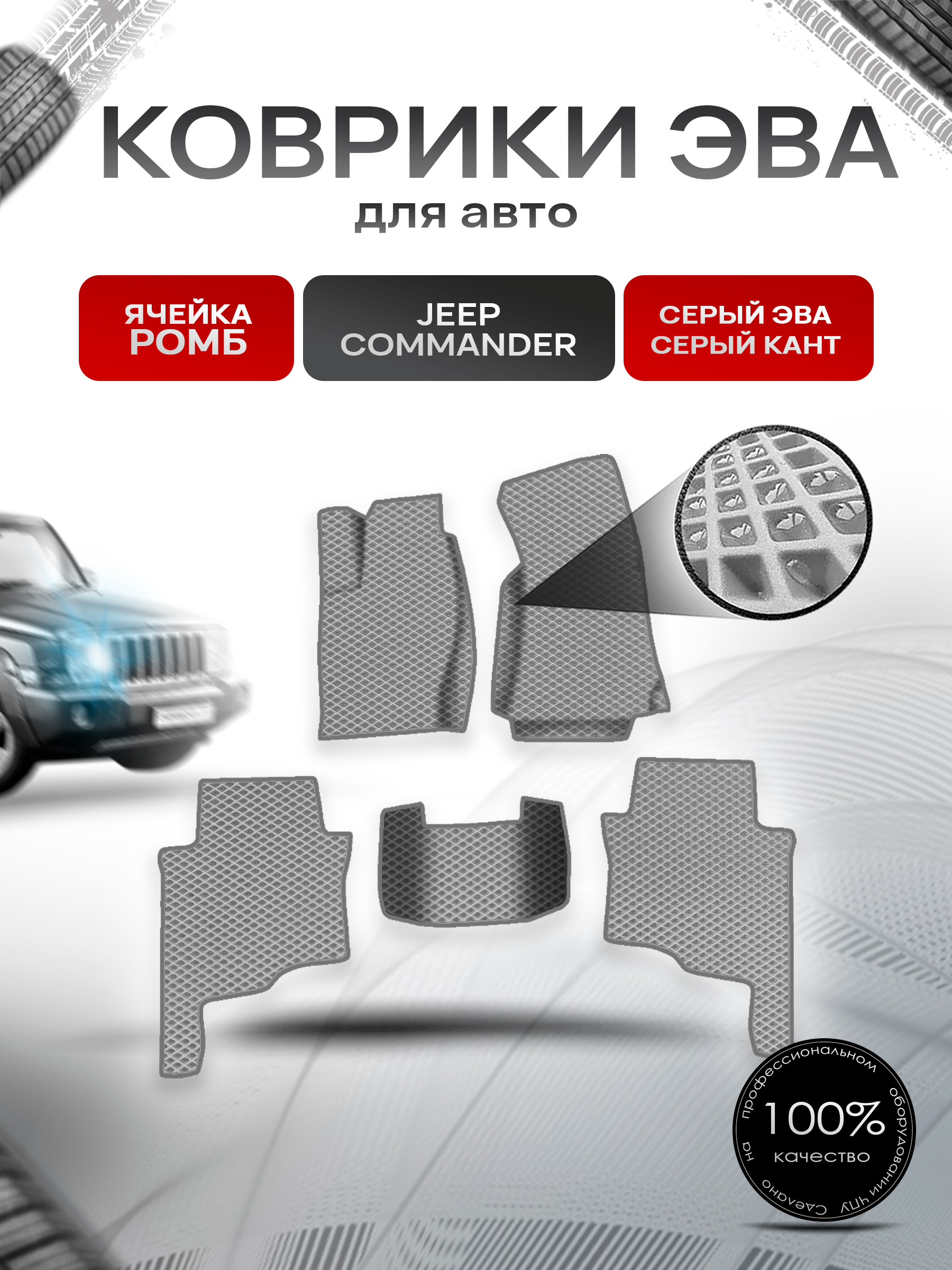 Коврики ЭВА Ромб для авто Jeep COMMANDER / Джип командер 2005-2010 Г.В. Серый с Серым кантом. Ричмарк — фото 1