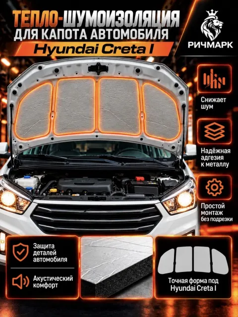 Шумоизоляция и утеплитель капота для Hyundai Creta I 2016-2020 25мм Ричмарк